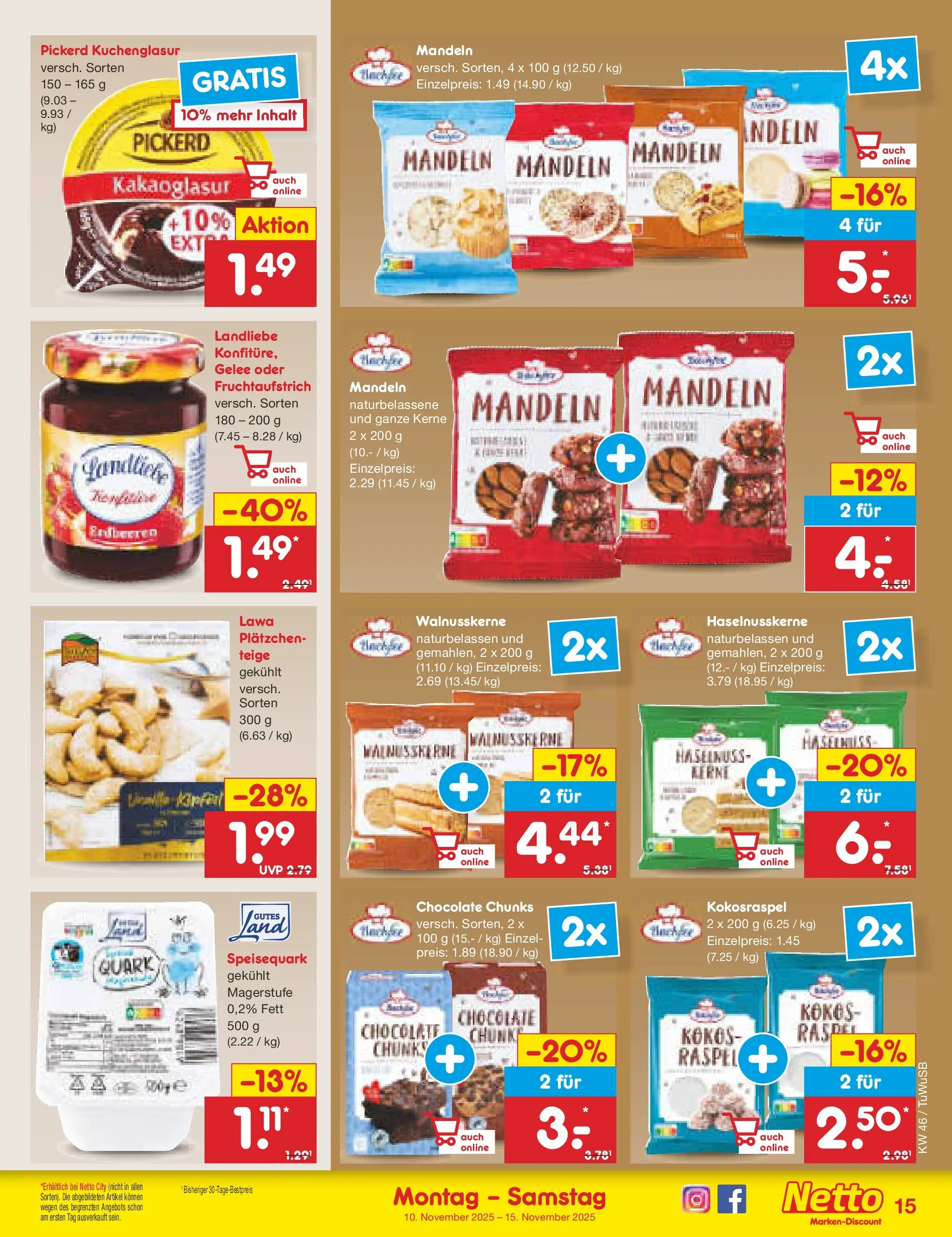 Netto Marken-Discount prospekt Calw-Stammheim	 (ab 10.11.2025) » Angebote | Seite: 15 | Produkte: Quark, Mandeln, Erdbeeren, Speisequark