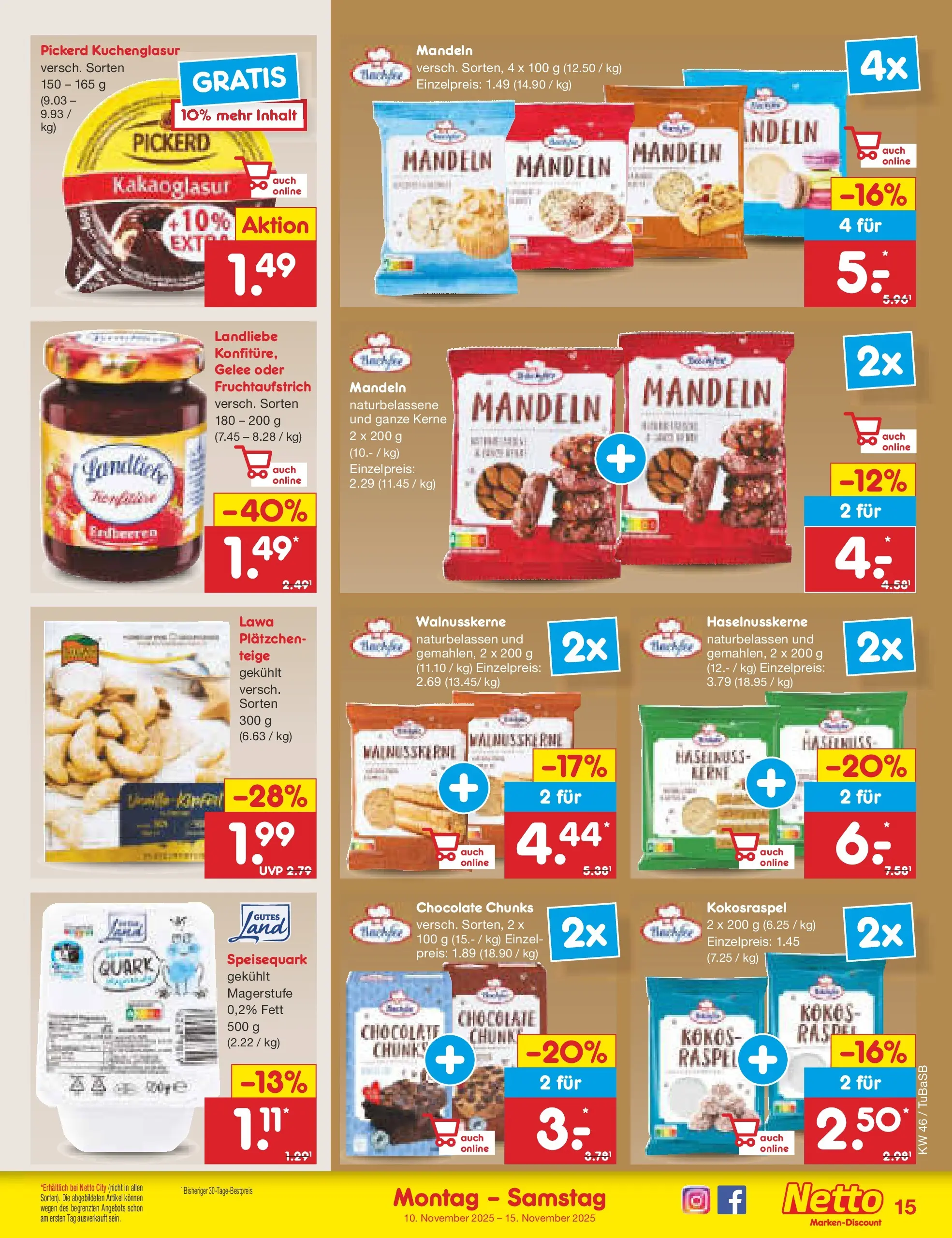Netto Marken-Discount prospekt Lahr-Langenwinkel	 (ab 10.11.2025) » Angebote | Seite: 15 | Produkte: Quark, Mandeln, Erdbeeren, Speisequark