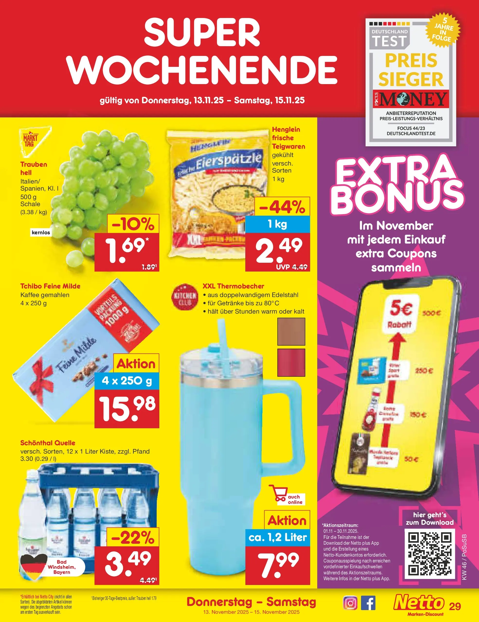 Netto Marken-Discount prospekt Regensburg	 (ab 10.11.2025) » Angebote | Seite: 37 | Produkte: Trauben, Kaffee