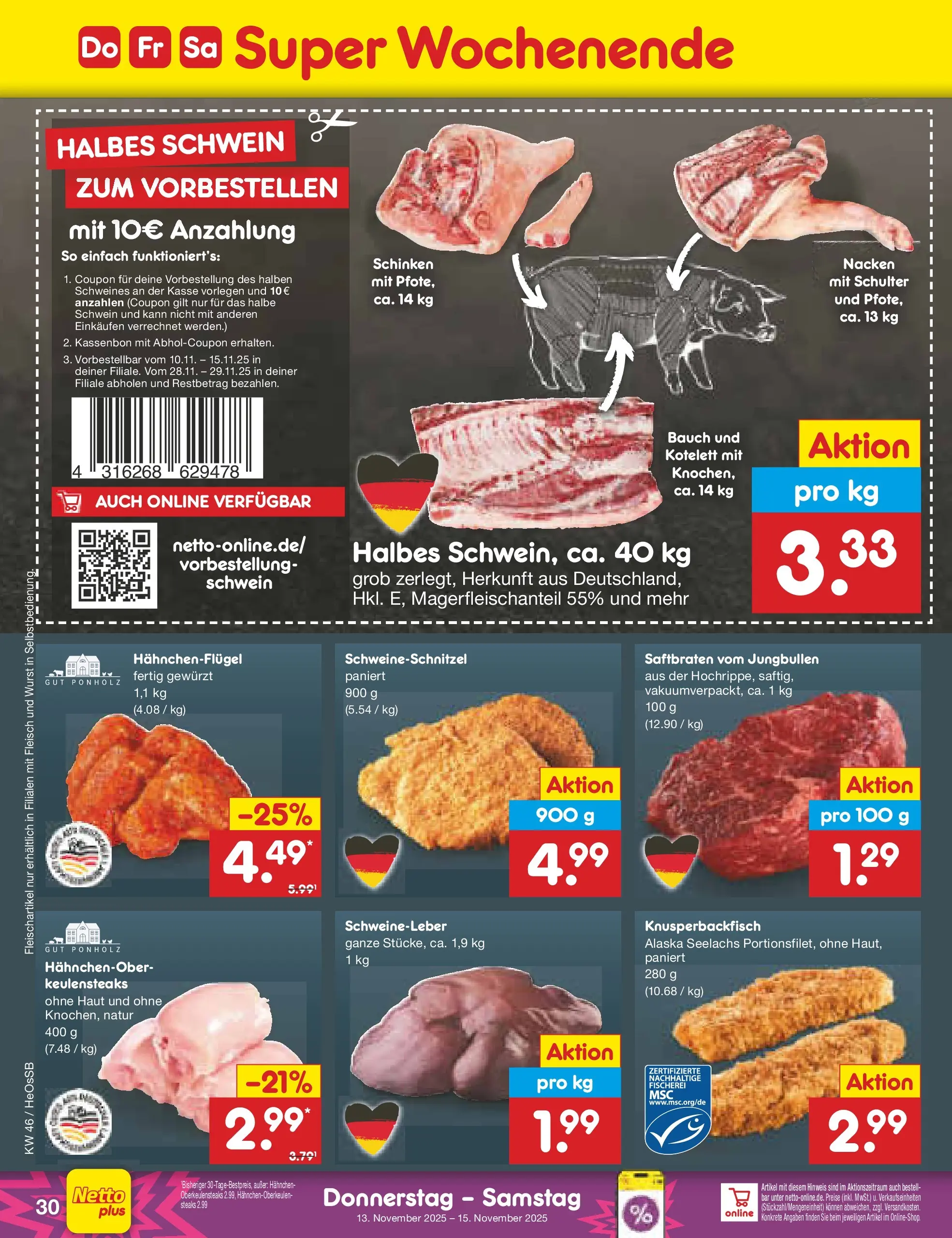 Netto Marken-Discount prospekt Kröpelin	 (ab 10.11.2025) » Angebote | Seite: 38 | Produkte: Hahnchen, Wurst, Schinken, Fleisch