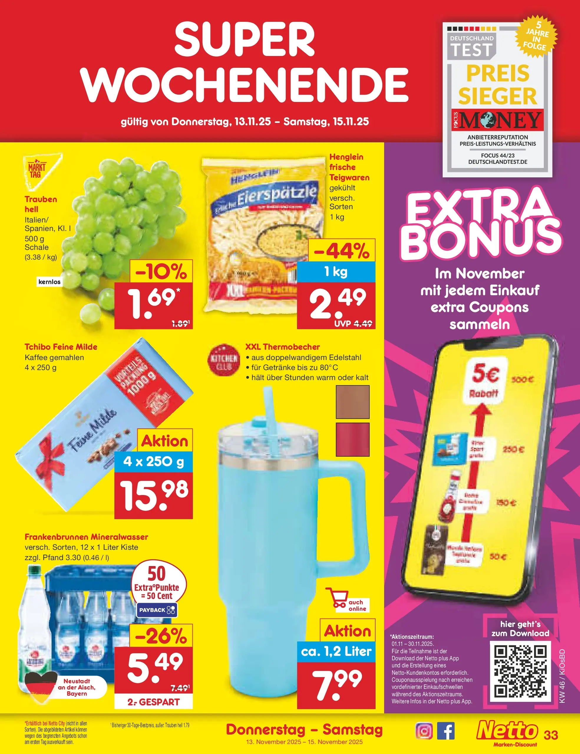 Netto Marken-Discount prospekt Mistelbach	 (ab 10.11.2025) » Angebote | Seite: 41 | Produkte: Trauben, Kaffee, Mineralwasser