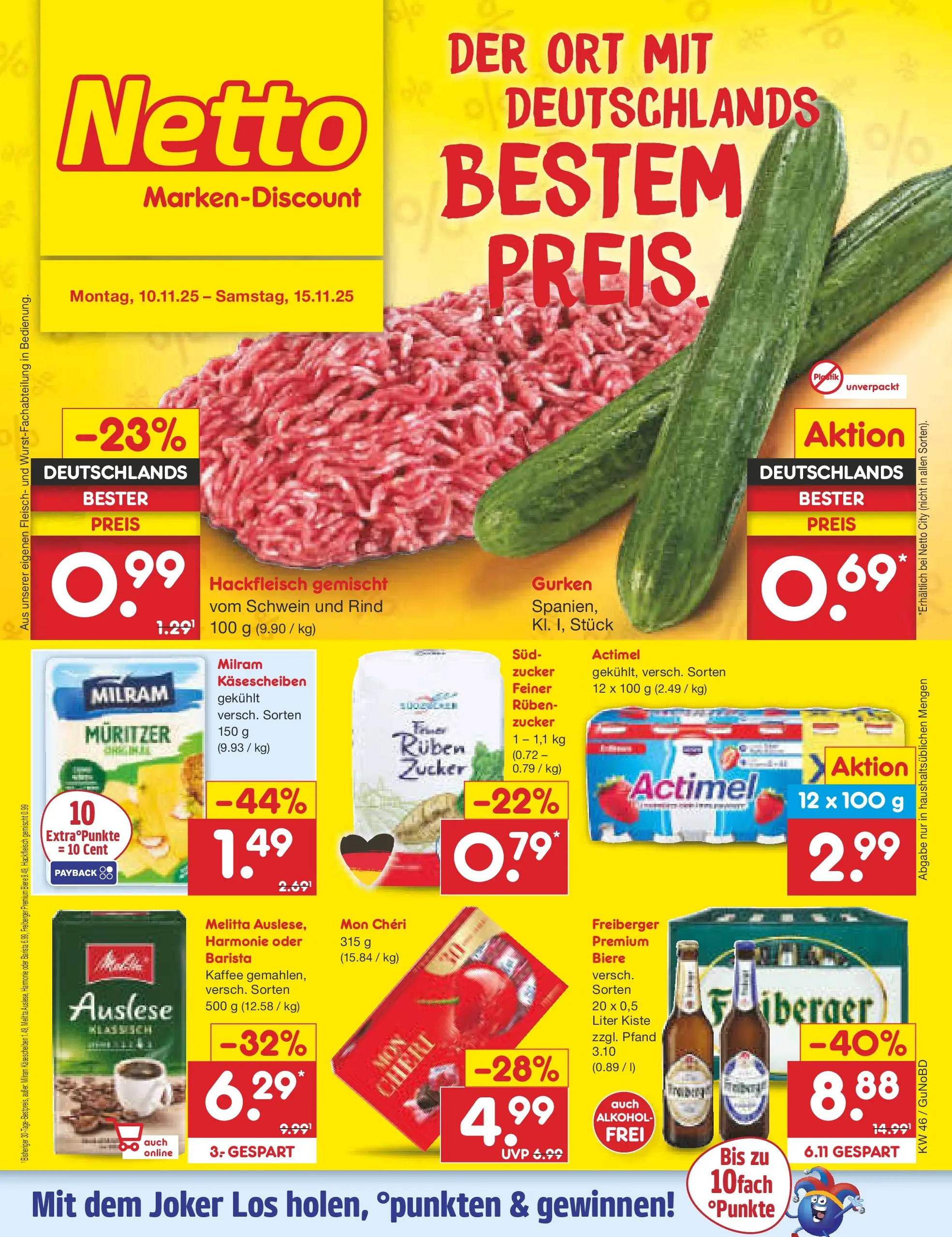 Netto Marken-Discount prospekt Augustusburg	 (ab 10.11.2025) » Angebote | Seite: 1 | Produkte: Milram, Fleisch, Gurken, Hackfleisch