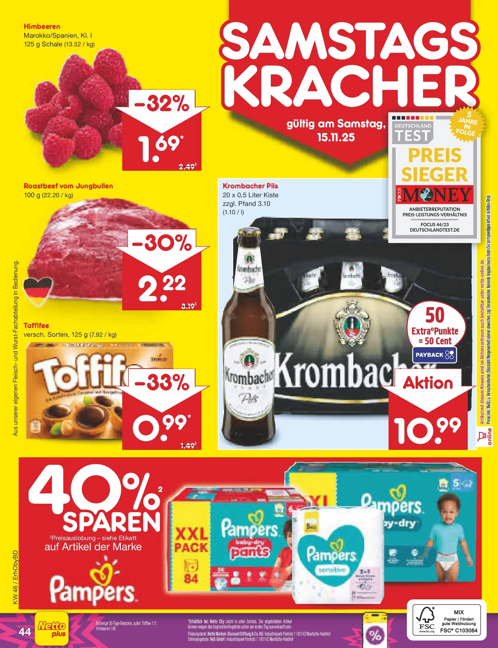 Netto Marken-Discount prospekt Velden (ab 10.11.2025) » Angebote | Seite: 52 | Produkte: Himbeeren, Pils, Pampers, Roastbeef Netto Marken-Discount prospekt Velden (ab 10.11.2025) » Angebote | Seite: 52 | Produkte: Himbeeren, Pils, Pampers, Roastbeef
