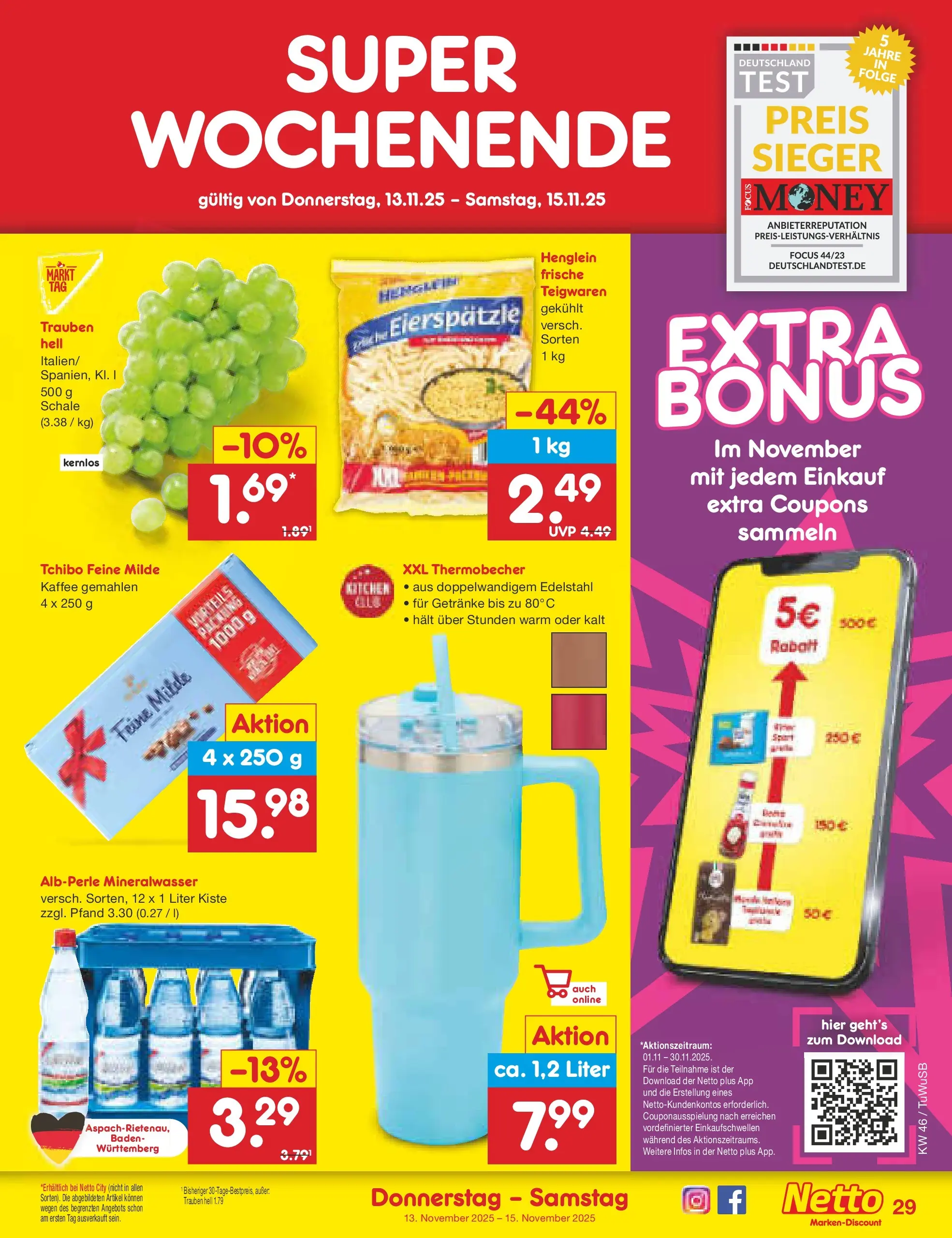Netto Marken-Discount prospekt Calw-Stammheim	 (ab 10.11.2025) » Angebote | Seite: 37 | Produkte: Trauben, Kaffee, Mineralwasser