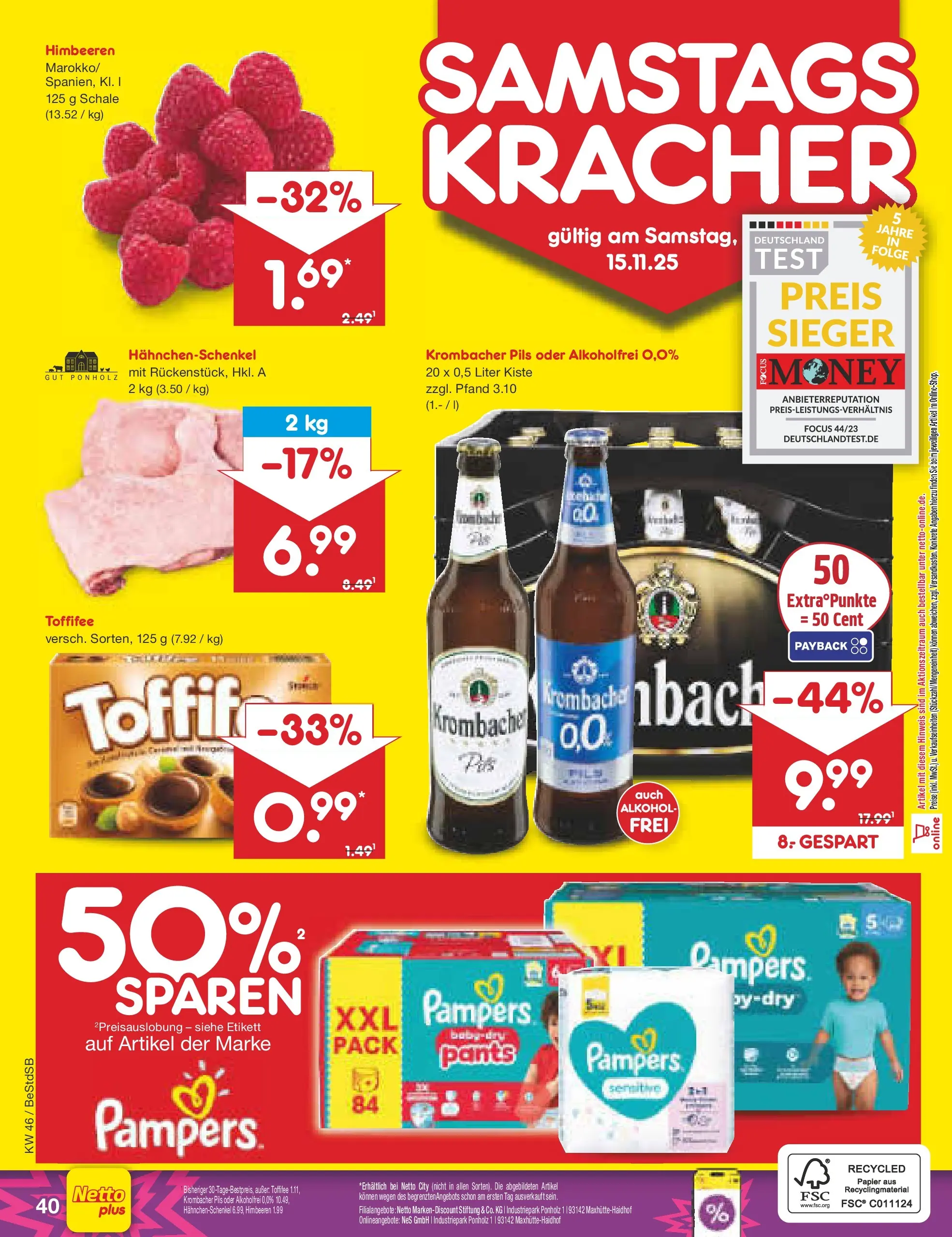 Netto Marken-Discount prospekt Berlin-Spandau	 (ab 10.11.2025) » Angebote | Seite: 48 | Produkte: Himbeeren, Pils, Toffifee, Krombacher