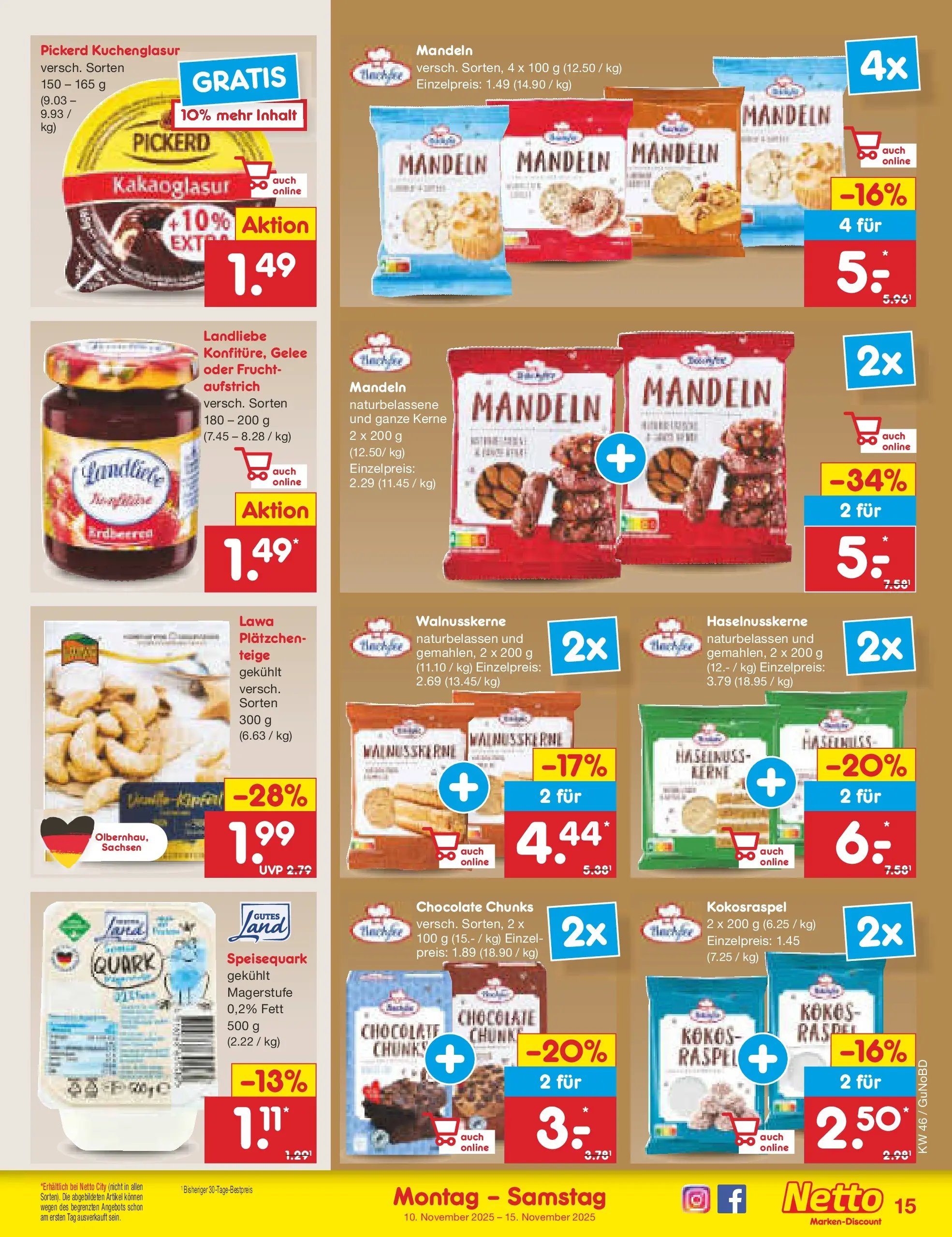 Netto Marken-Discount prospekt Augustusburg	 (ab 10.11.2025) » Angebote | Seite: 15 | Produkte: Quark, Mandeln, Erdbeeren, Speisequark