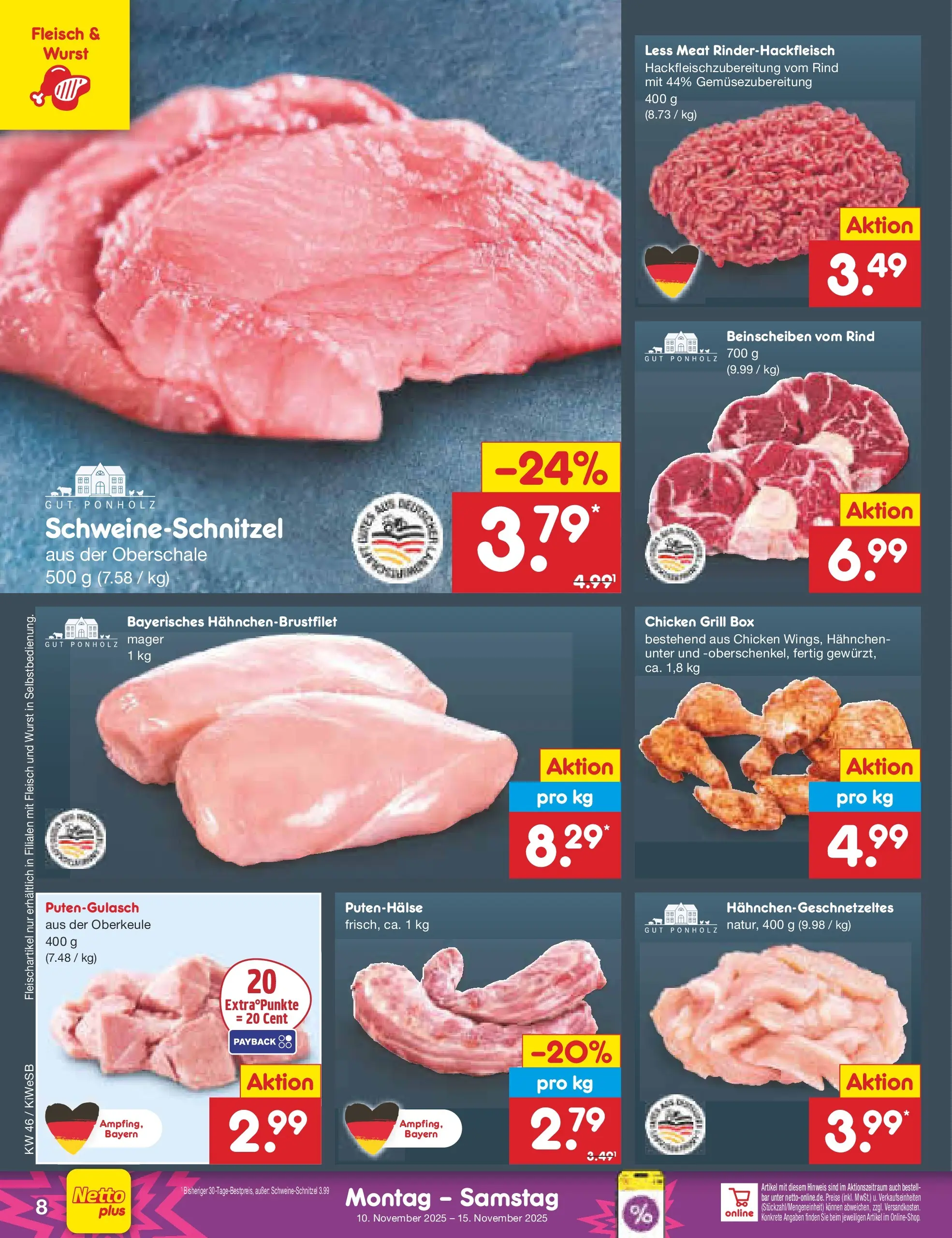 Netto Marken-Discount prospekt Bad Friedrichshall	 (ab 10.11.2025) » Angebote | Seite: 8 | Produkte: Grill, Hahnchen, Wurst, Fleisch