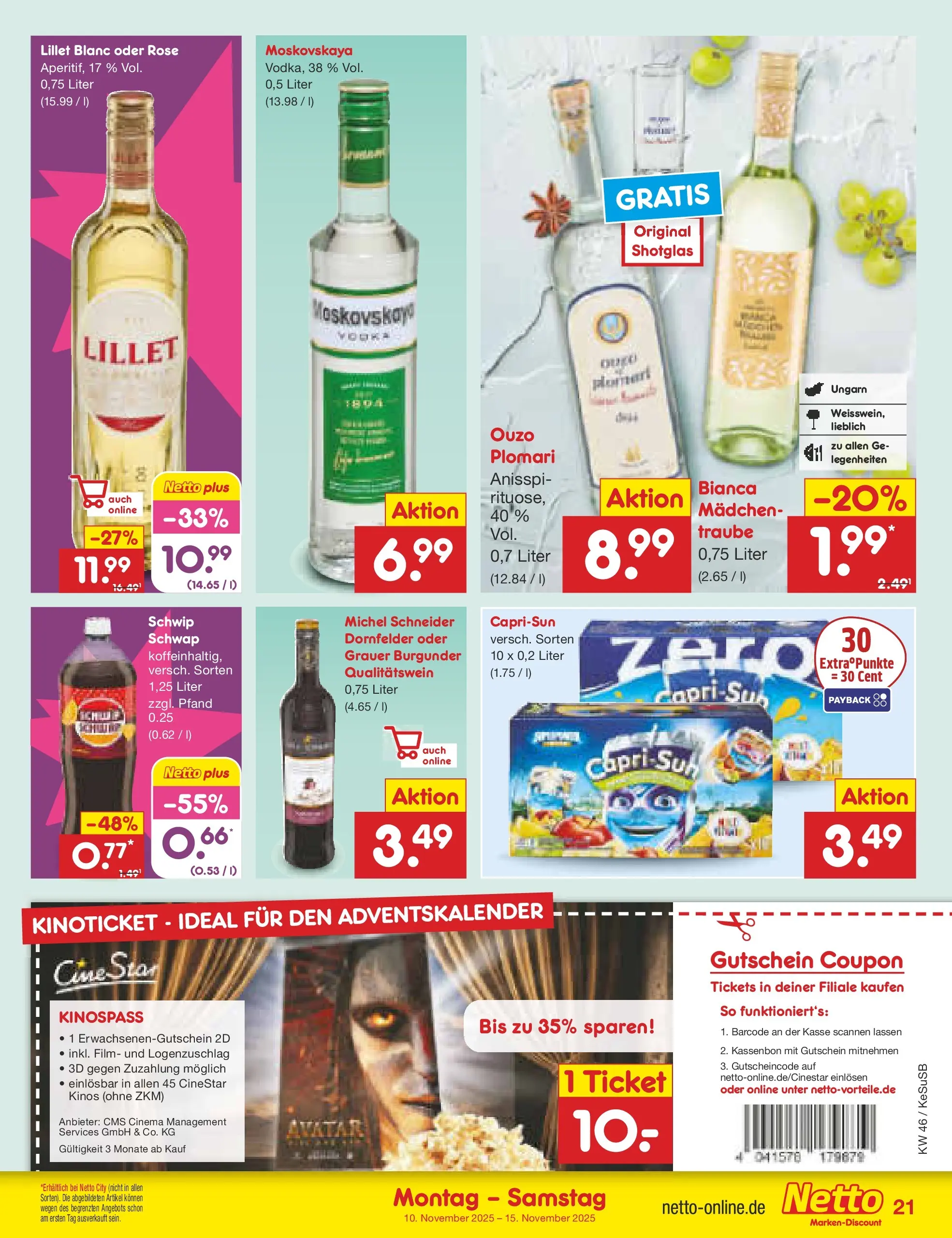 Netto Marken-Discount prospekt Kruft	 (ab 10.11.2025) » Angebote | Seite: 21 | Produkte: Ouzo, Lillet