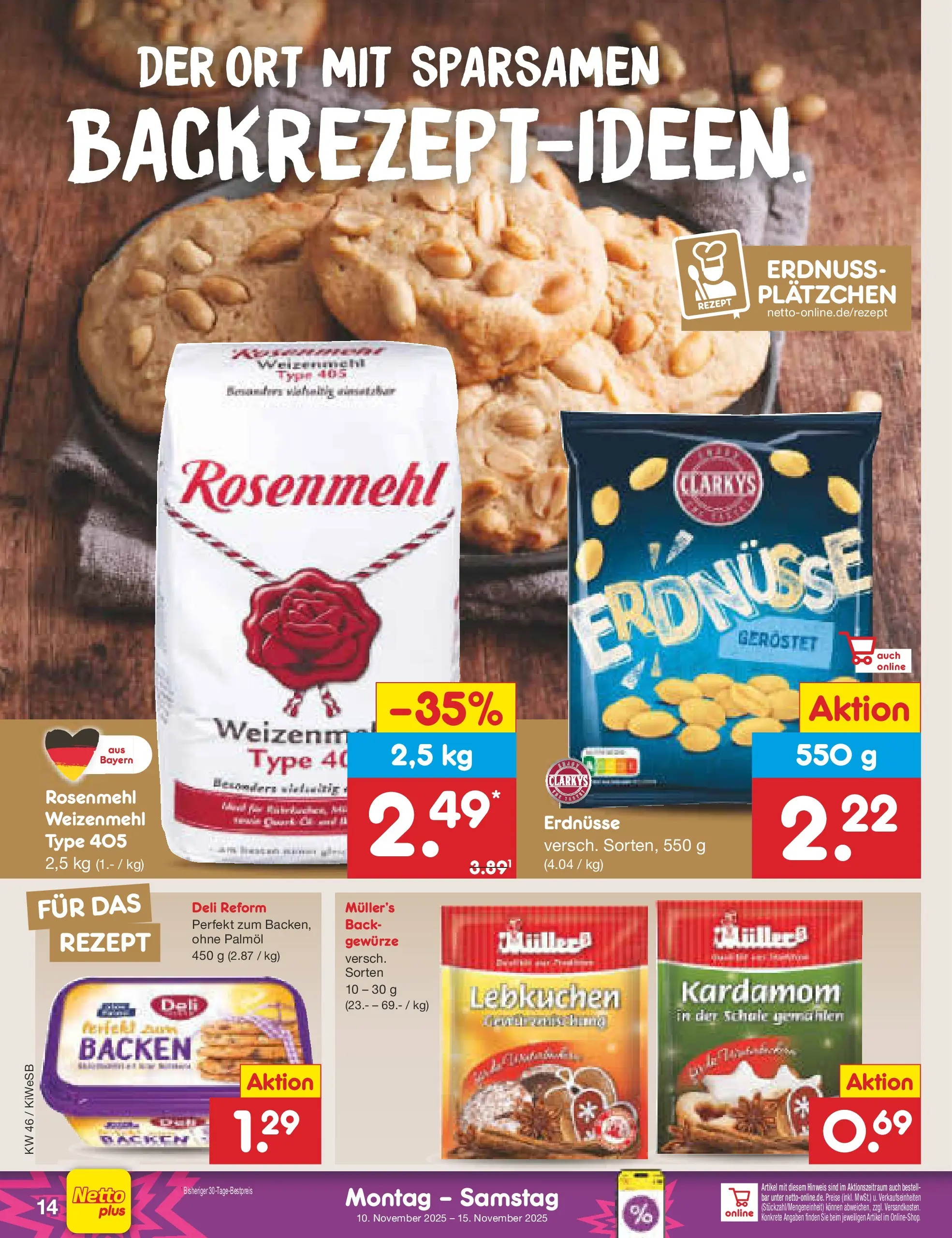 Netto Marken-Discount prospekt Bad Friedrichshall	 (ab 10.11.2025) » Angebote | Seite: 14 | Produkte: Erdnüsse, Weizenmehl, Gewürze, Deli reform