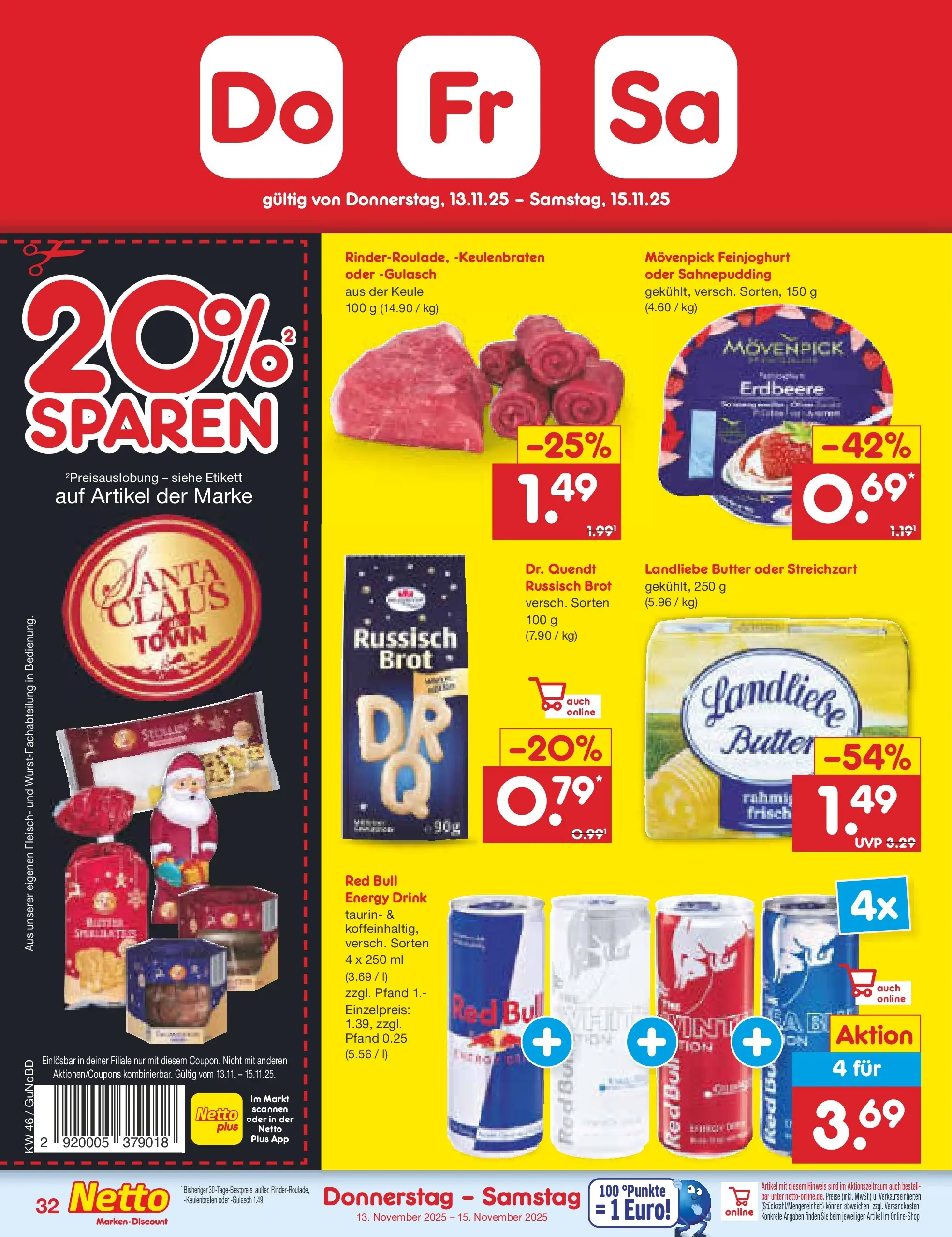 Netto Marken-Discount prospekt Augustusburg	 (ab 10.11.2025) » Angebote | Seite: 40 | Produkte: Red bull, Energy, Brot, Fleisch