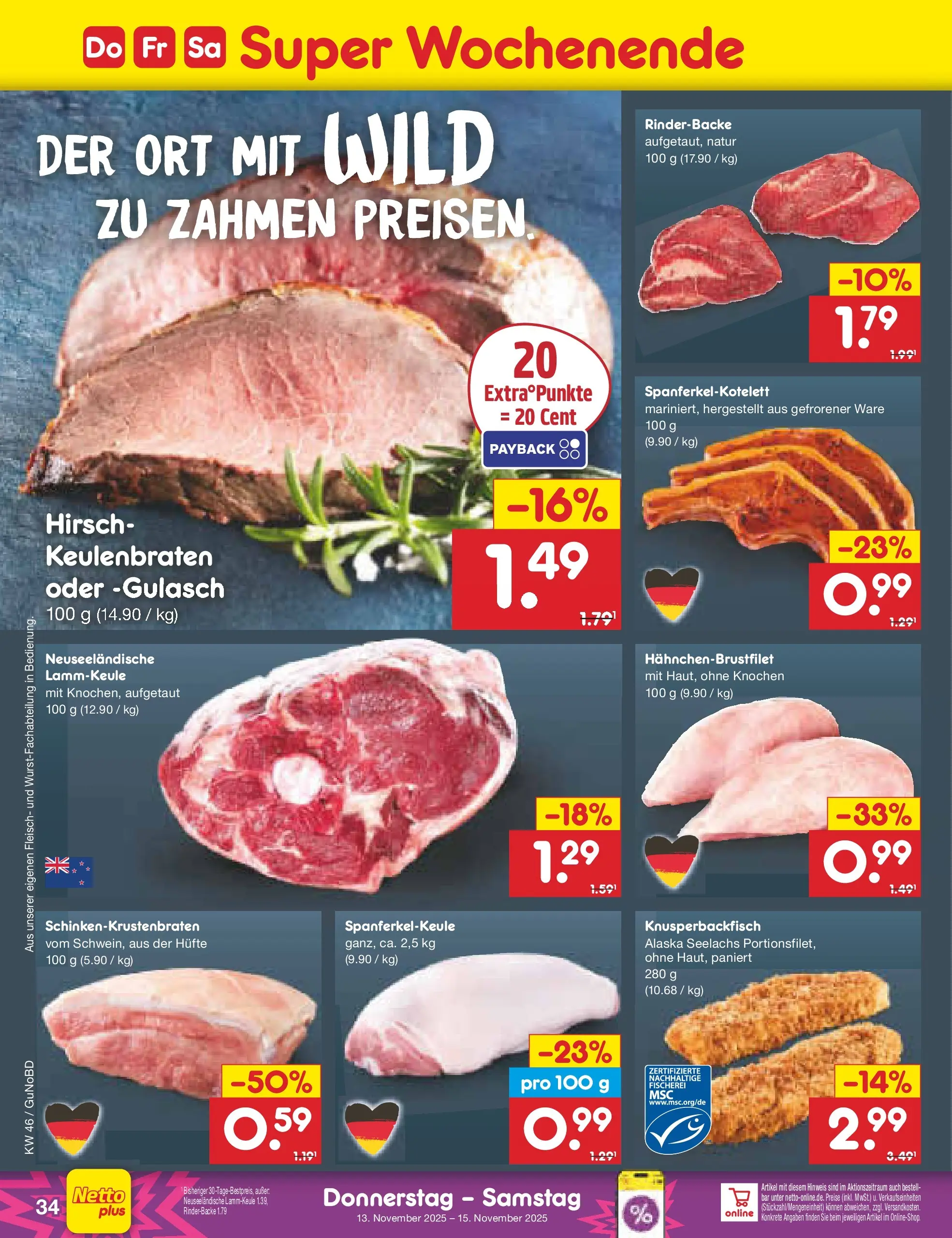 Netto Marken-Discount prospekt Augustusburg	 (ab 10.11.2025) » Angebote | Seite: 42 | Produkte: Lammkeule, Gulasch, Fleisch