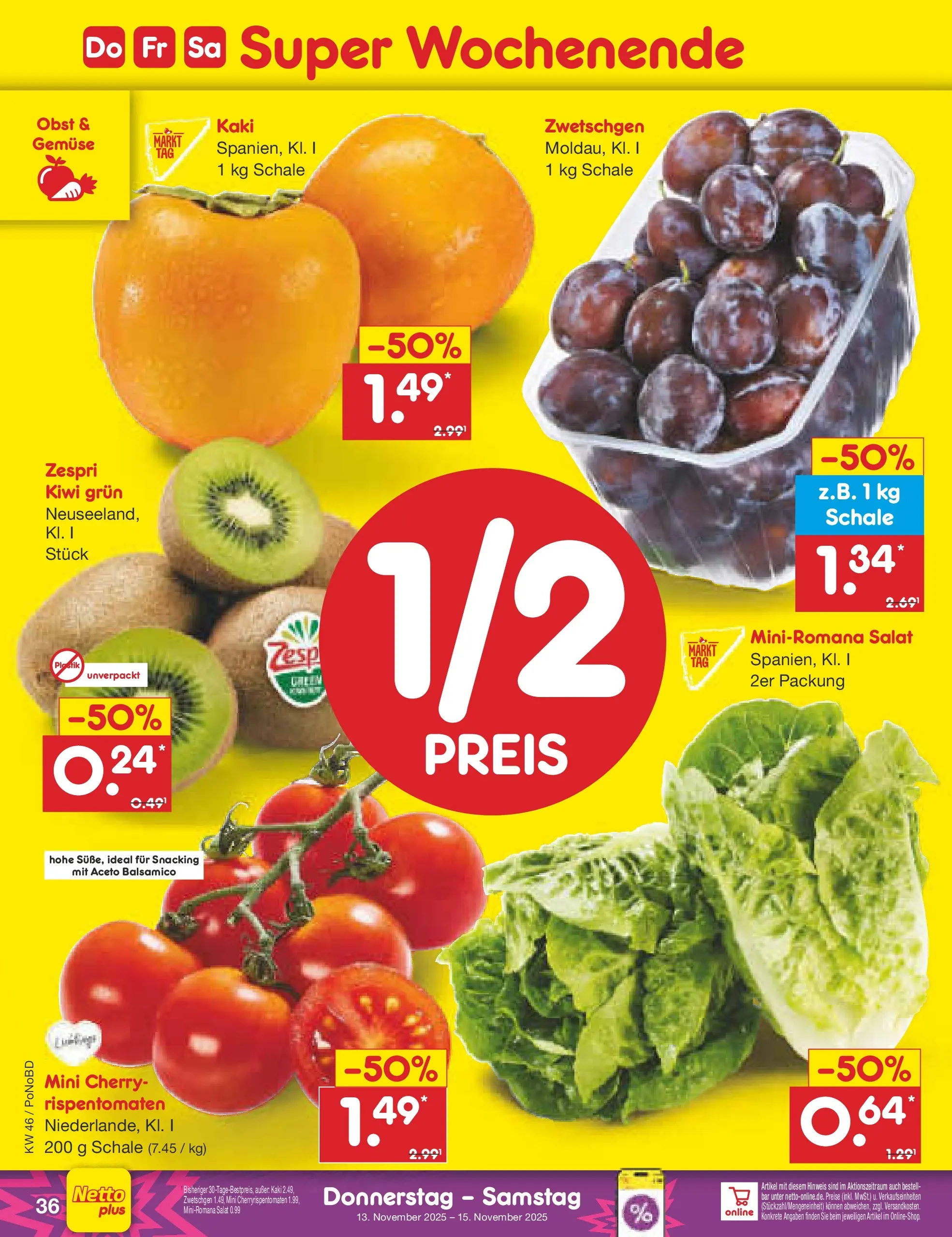 Netto Marken-Discount prospekt Selb	 (ab 10.11.2025) » Angebote | Seite: 44 | Produkte: Zwetschgen, Gemüse, Obst, Kiwi