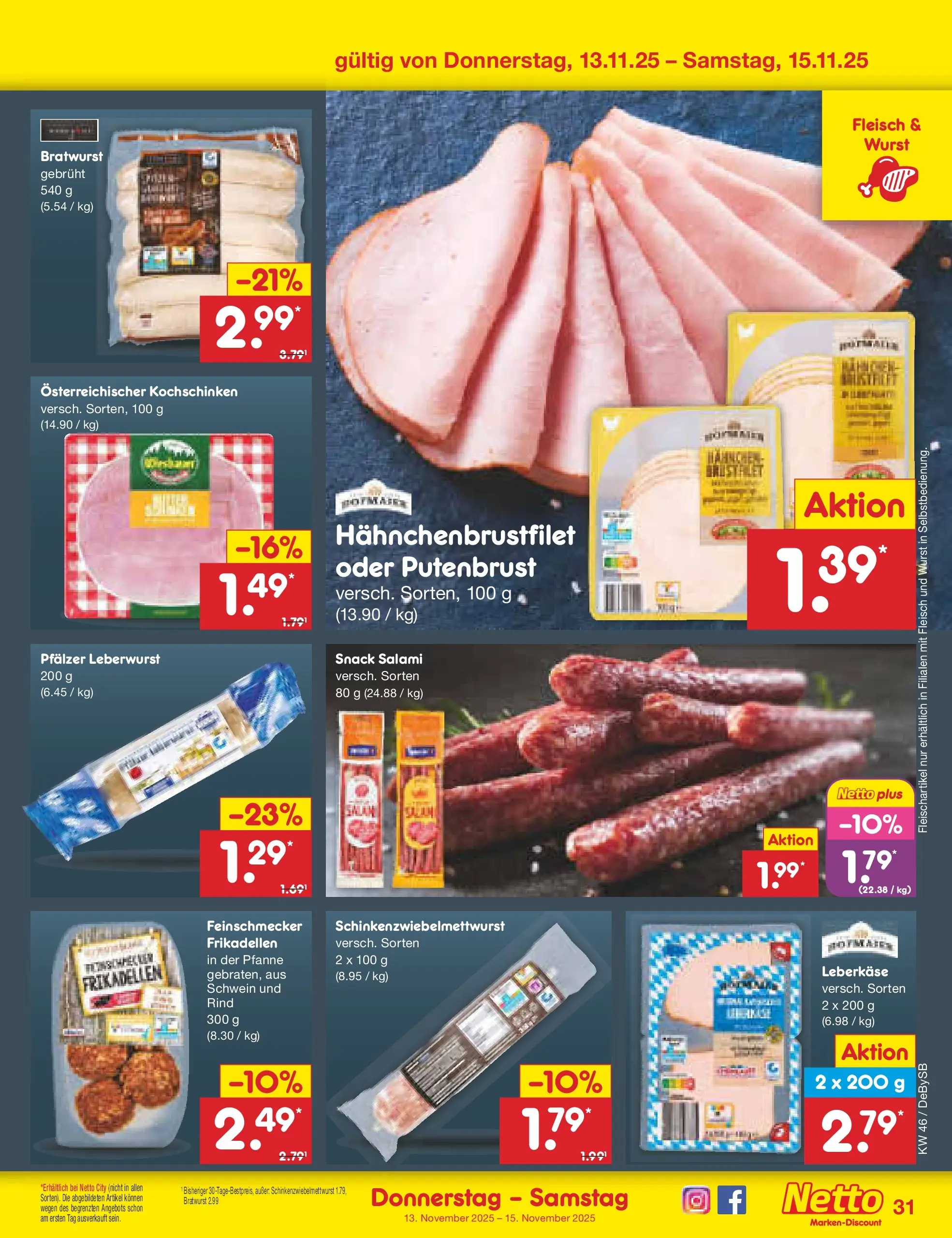 Netto Marken-Discount prospekt Thierhaupten	 (ab 10.11.2025) » Angebote | Seite: 39 | Produkte: Wurst, Salami, Fleisch, Leberkase