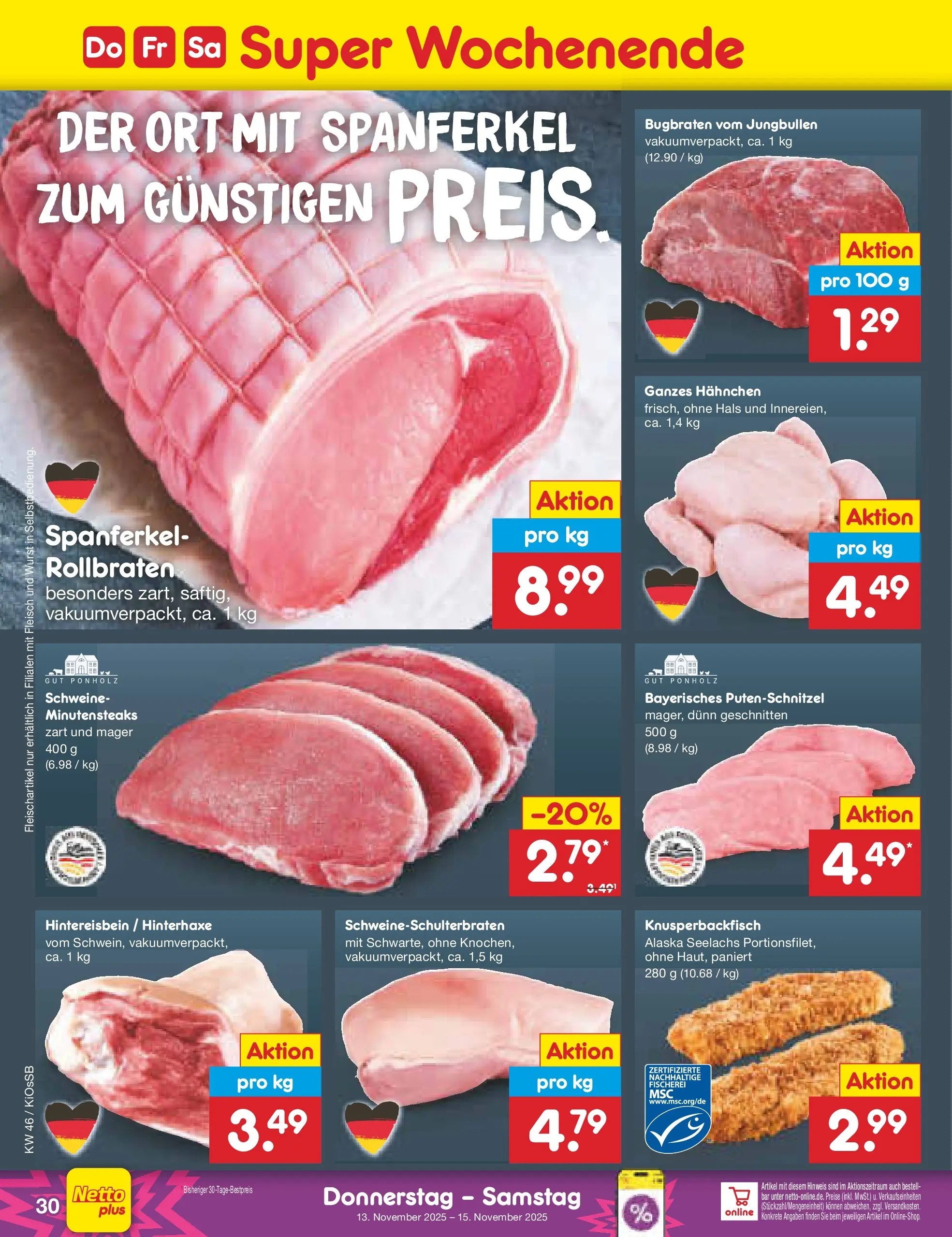 Netto Marken-Discount prospekt Oberhaid	 (ab 10.11.2025) » Angebote | Seite: 38 | Produkte: Hahnchen, Putenschnitzel, Wurst, Fleisch