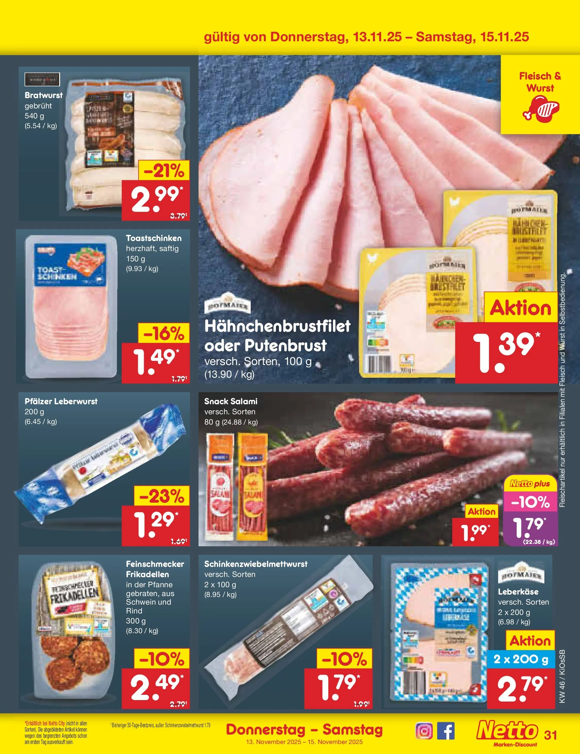 Netto Marken-Discount prospekt Oberhaid	 (ab 10.11.2025) » Angebote | Seite: 39 | Produkte: Toastschinken, Wurst, Salami, Schinken