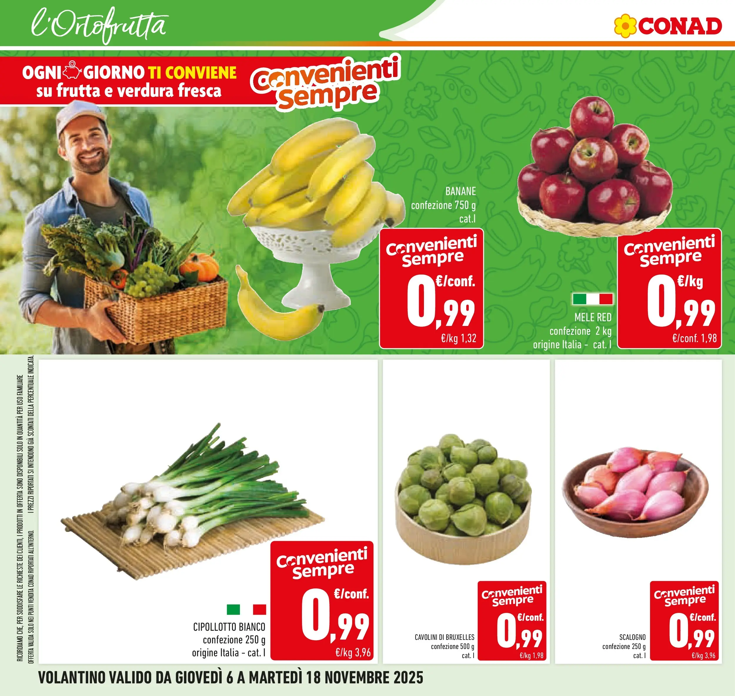 Volantino Conad dal 06/11/2025 > Anteprima | Pagina: 10 | Prodotti: Mele, Banane, Frutta, Cavolini di bruxelles