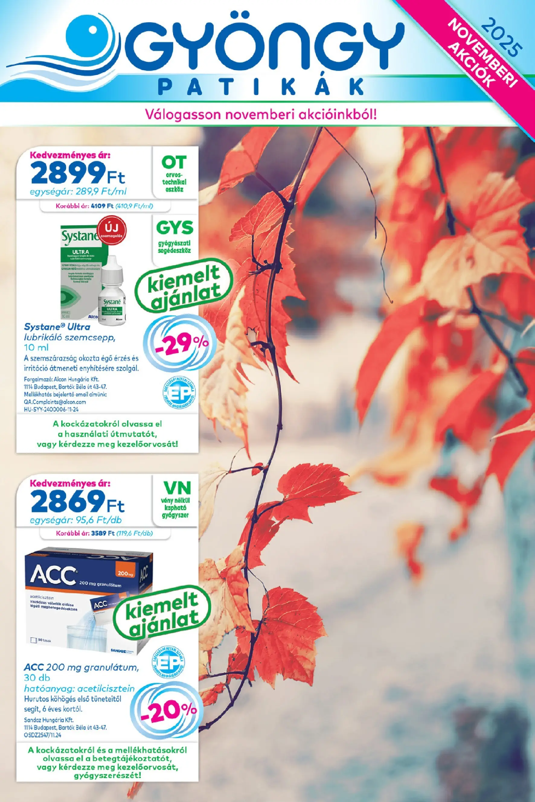 Ajánlatok - Gyöngy Patikak újság érvényessége 30.11.2025-ig - 2025.11.11. -tól/töl > akció, lapozható szórólap 🛍️ | Oldal: 1
