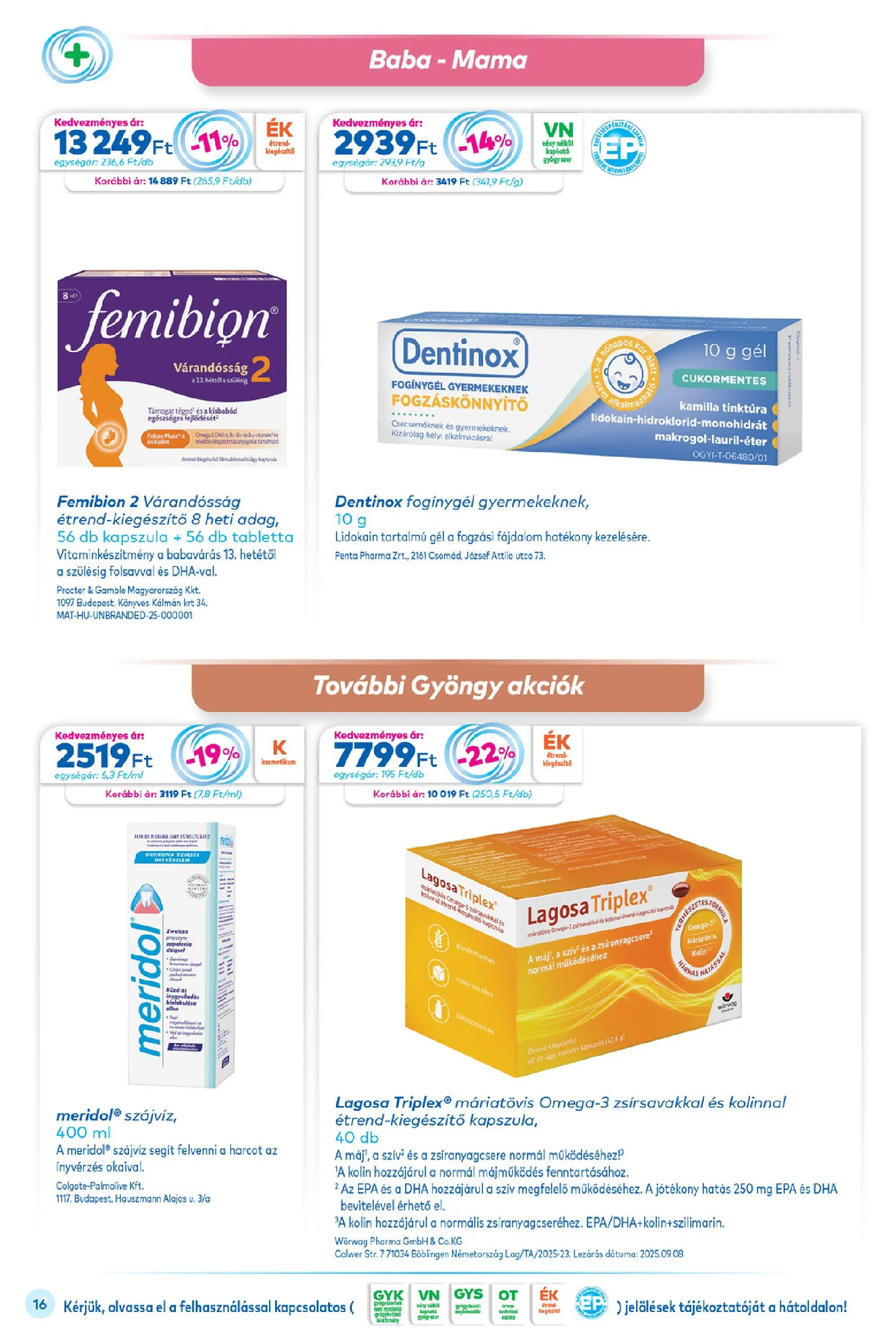 Ajánlatok - Gyöngy Patikak újság érvényessége 30.11.2025-ig - 2025.11.11. -tól/töl > akció, lapozható szórólap 🛍️ | Oldal: 16 | Termékek: Szájvíz