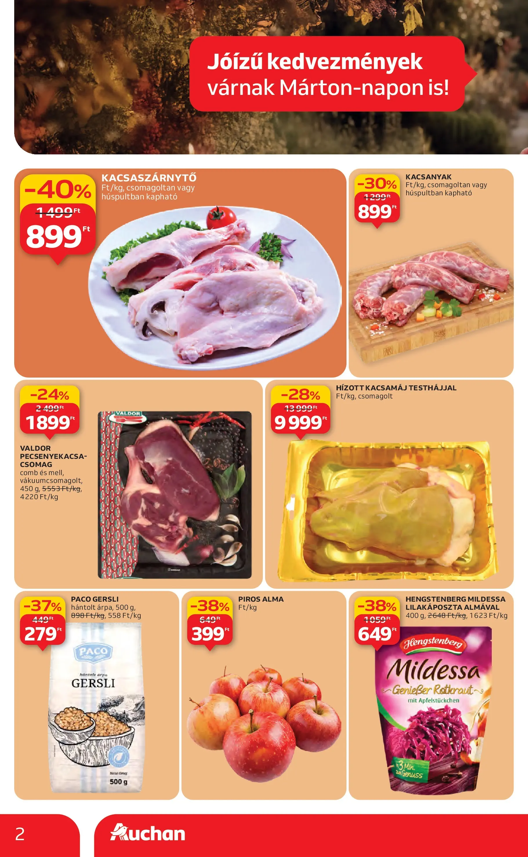 Akciós újság új Auchan - 2025.11.06. -tól/töl ⏳ | Oldal: 2 | Termékek: Kacsamáj, Pecsenyekacsa, Alma Auchan Akciós újság Miskolc - 2025.11.06. -tól/töl > akció, lapozható szórólap 🛍️ | Oldal: 2 | Termékek: Kacsamáj, Pecsenyekacsa, Alma