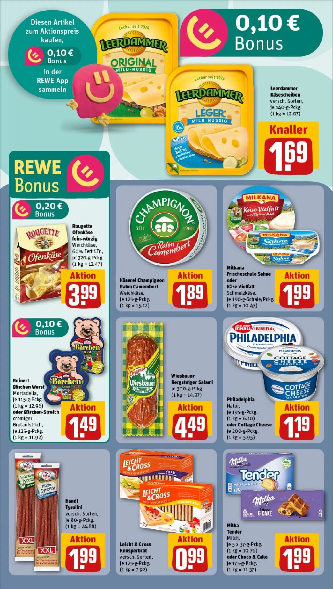 REWE Prospekt ab 10.11.2025 zum Blättern » Angebote | Seite: 10 | Produkte: Philadelphia, Rougette ofenkase, Salami, Sahne