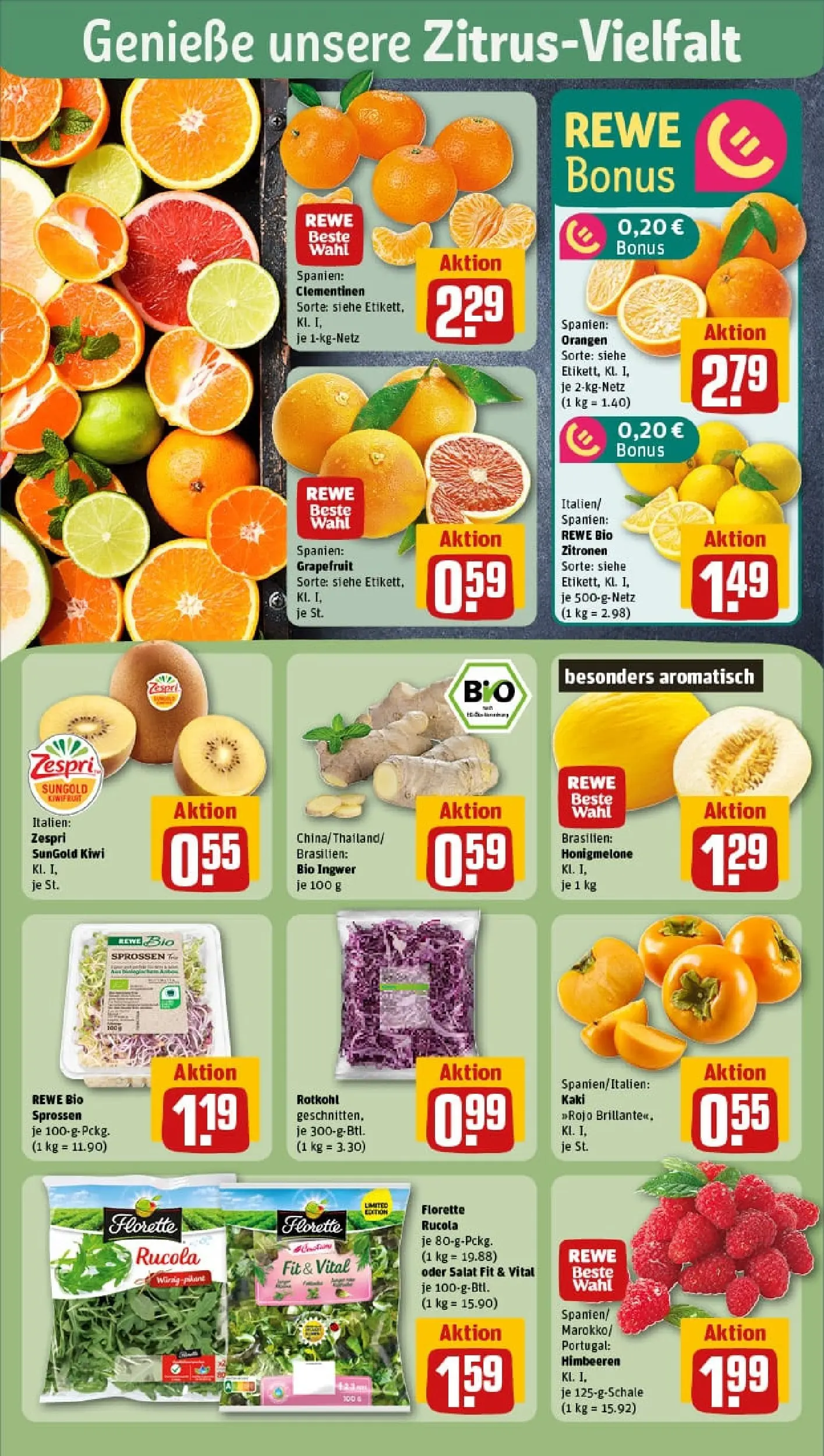 REWE Prospekt ab 10.11.2025 zum Blättern » Angebote | Seite: 6 | Produkte: Himbeeren, Orangen, Kiwi, Salat
