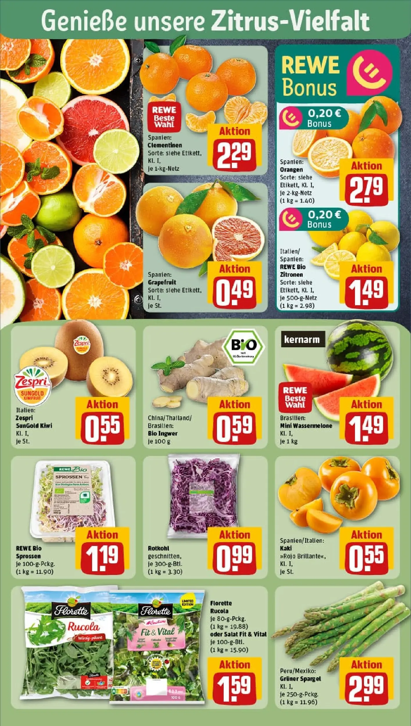 REWE Prospekt ab 09.11.2025 zum Blättern » Angebote | Seite: 10 | Produkte: Spargel, Kaki, Wassermelone, Zitronen