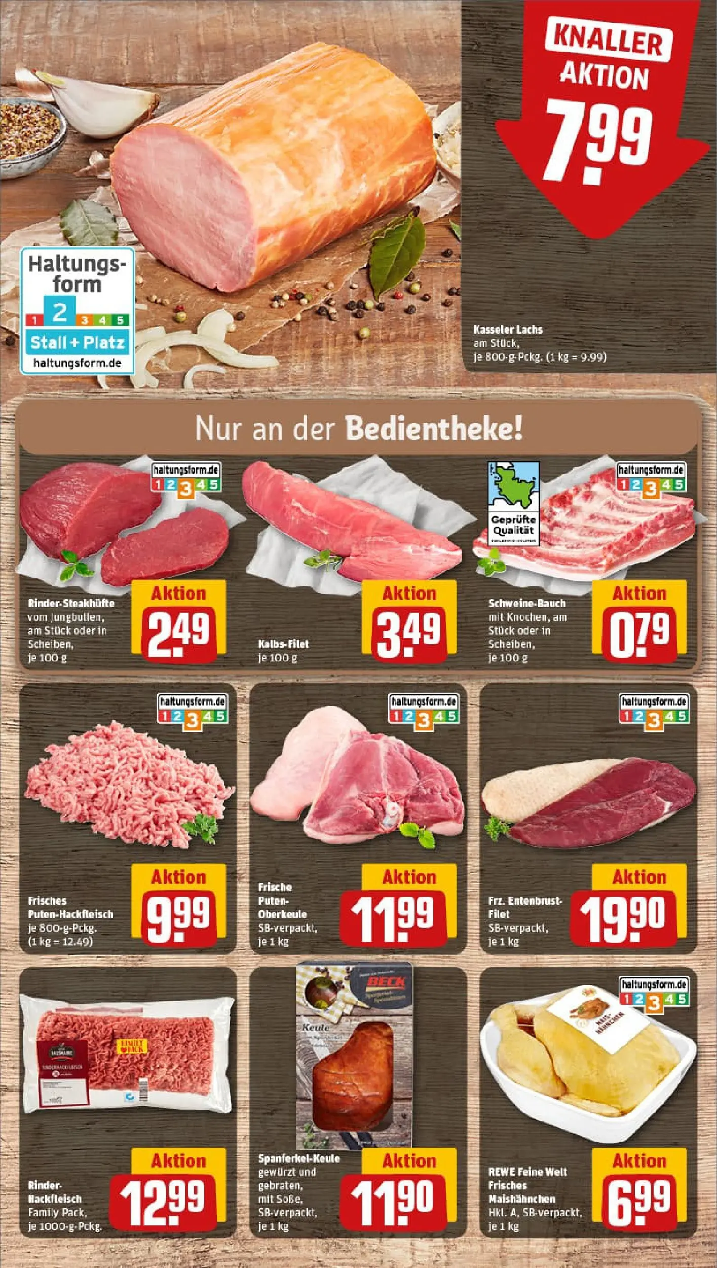 REWE Prospekt ab 09.11.2025 zum Blättern » Angebote | Seite: 8 | Produkte: Schweinebauch, Lachs, Steak, Hackfleisch