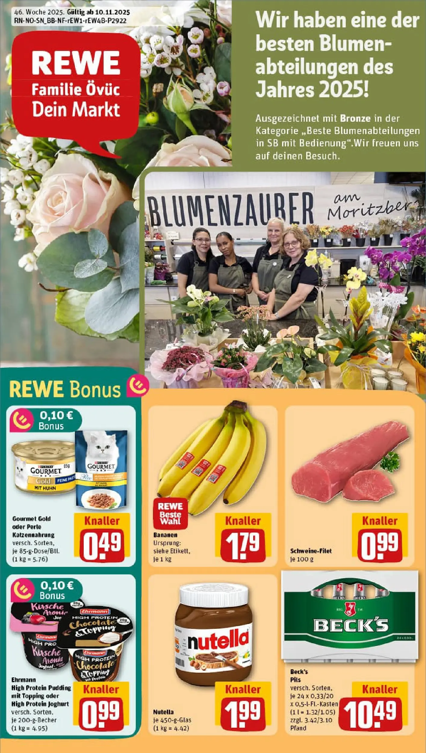 REWE Prospekt ab 10.11.2025 zum Blättern » Angebote | Seite: 1 | Produkte: High protein pudding, Joghurt, Bananen, Pudding
