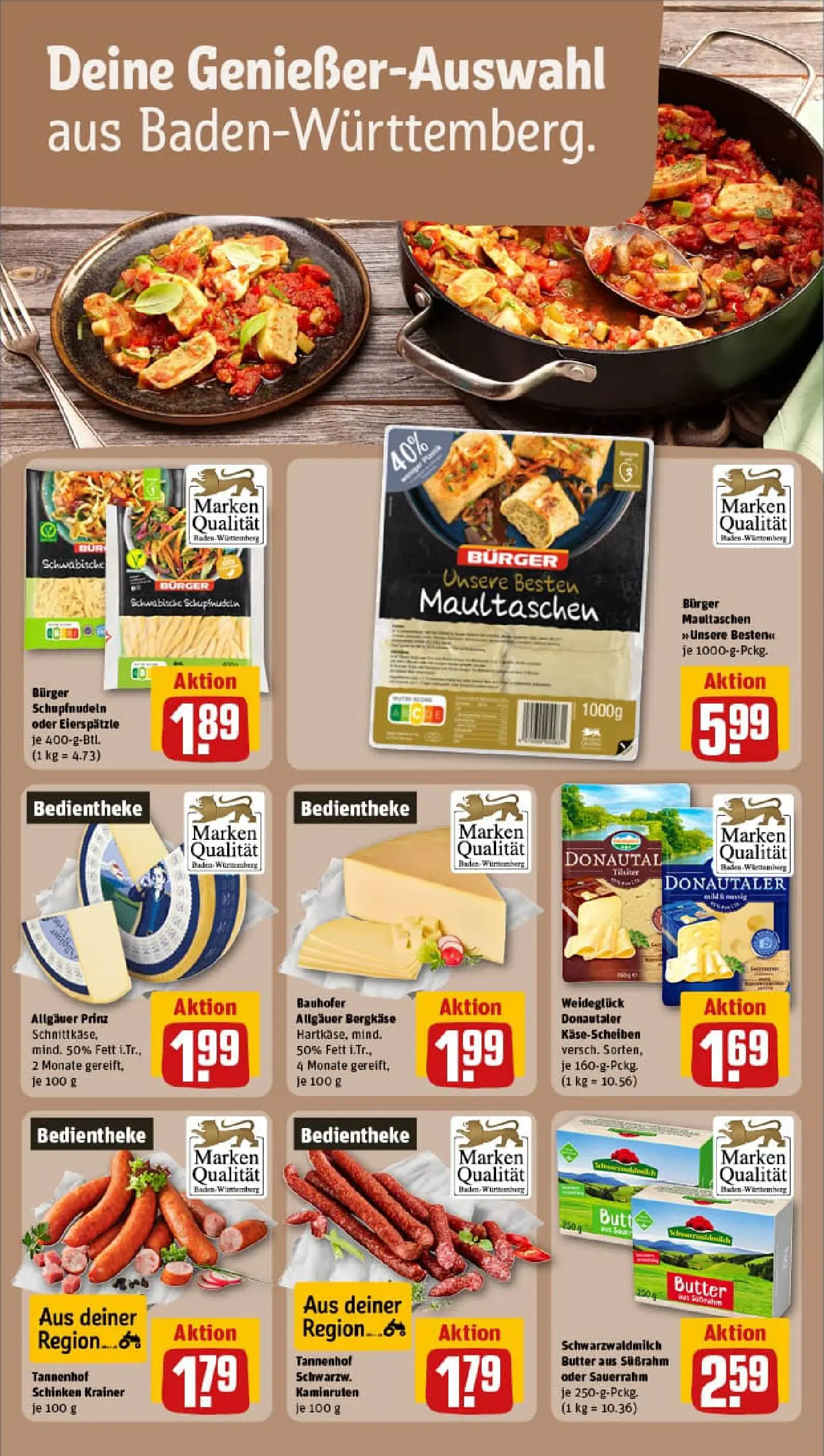 REWE Prospekt ab 09.11.2025 zum Blättern » Angebote | Seite: 15 | Produkte: Burger, Schinken, Maultaschen, Sauerrahm