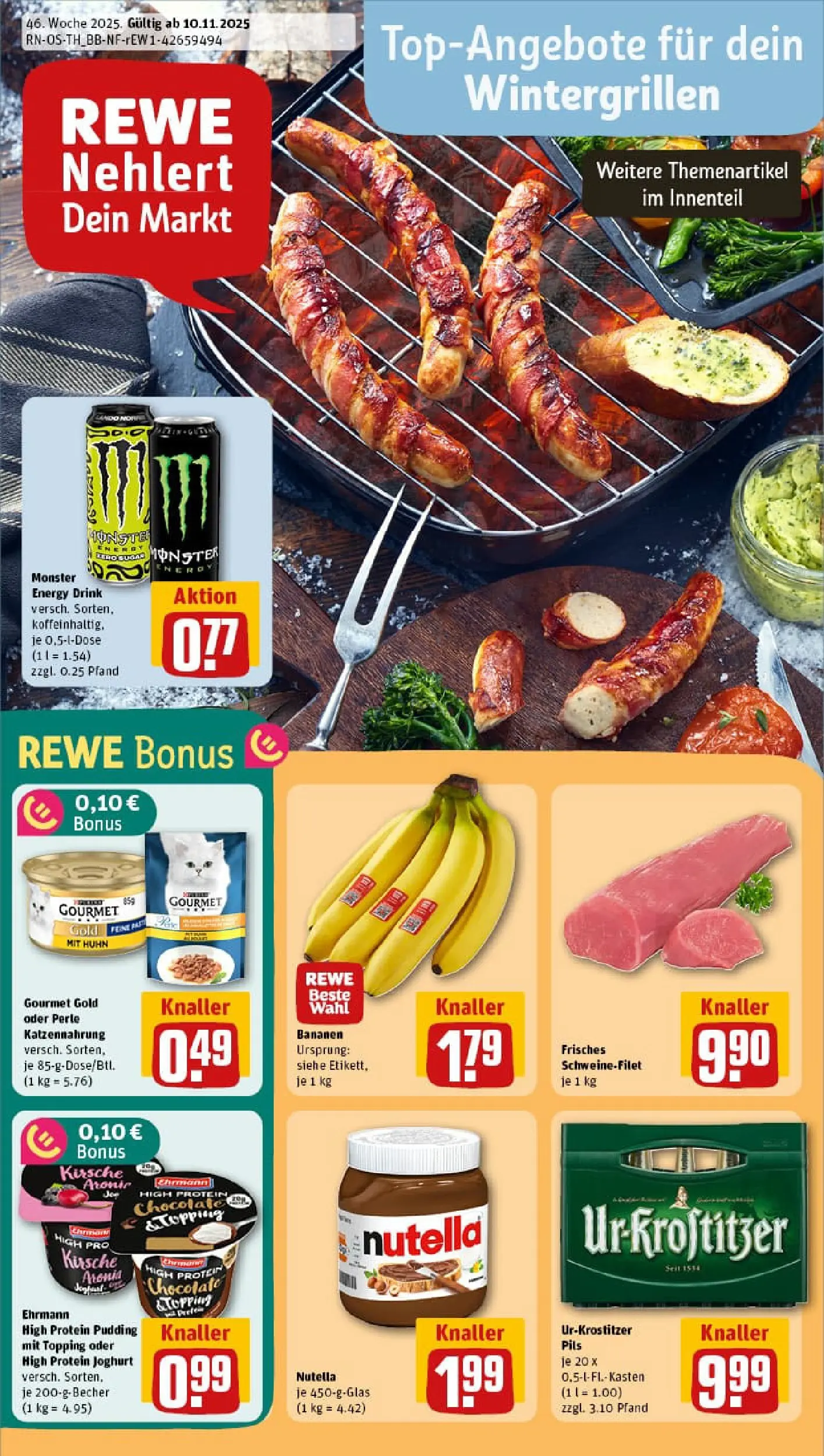 REWE Prospekt ab 10.11.2025 zum Blättern » Angebote | Seite: 1 | Produkte: Joghurt, Pudding, Nutella, Schweinefilet