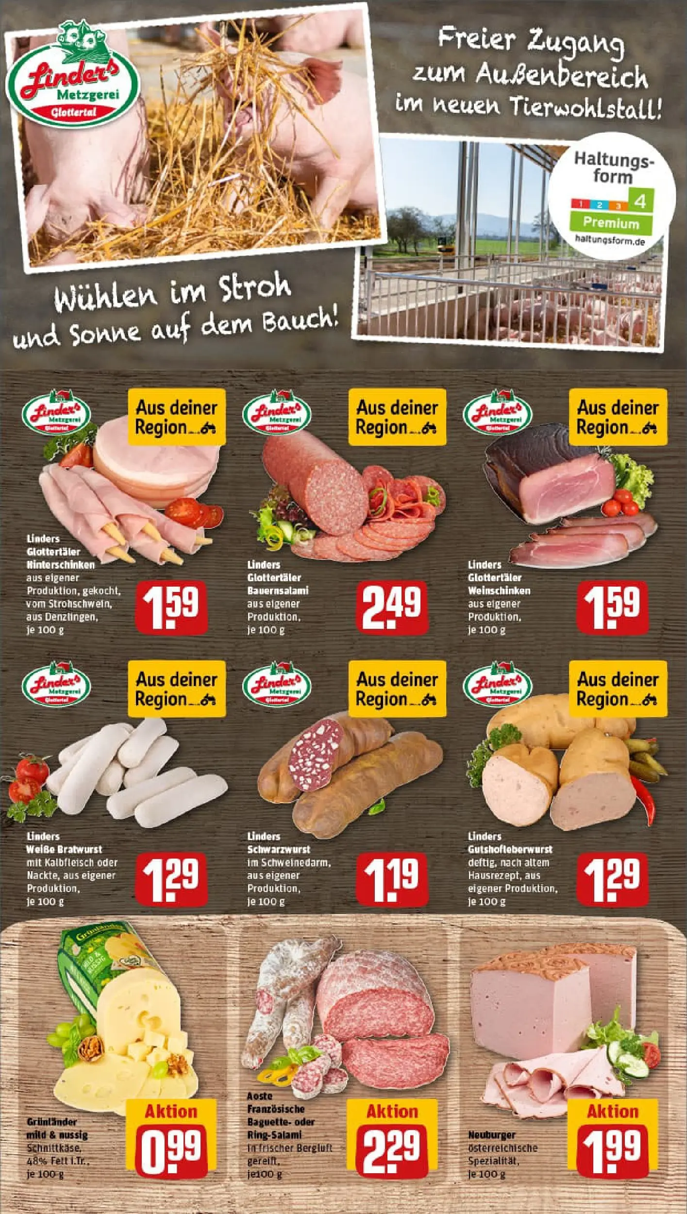 REWE Prospekt ab 09.11.2025 zum Blättern » Angebote | Seite: 9 | Produkte: Bratwurst, Baguette, Grunlander, Salami