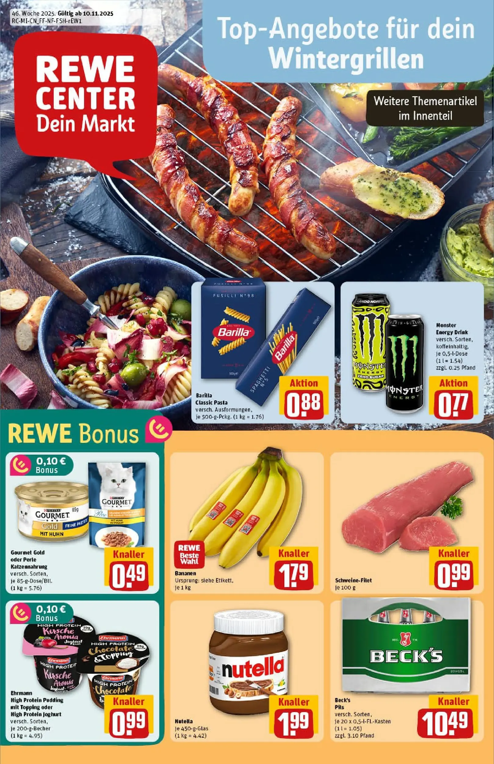 REWE Prospekt ab 10.11.2025 zum Blättern » Angebote | Seite: 1 | Produkte: Energy, Joghurt, Pils, Pudding