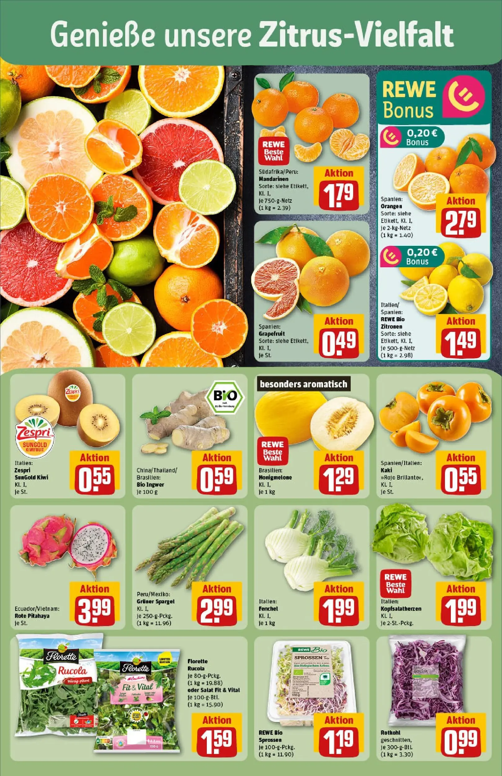 REWE Prospekt ab 10.11.2025 zum Blättern » Angebote | Seite: 6 | Produkte: Mandarinen, Grapefruit, Kiwi, Salat