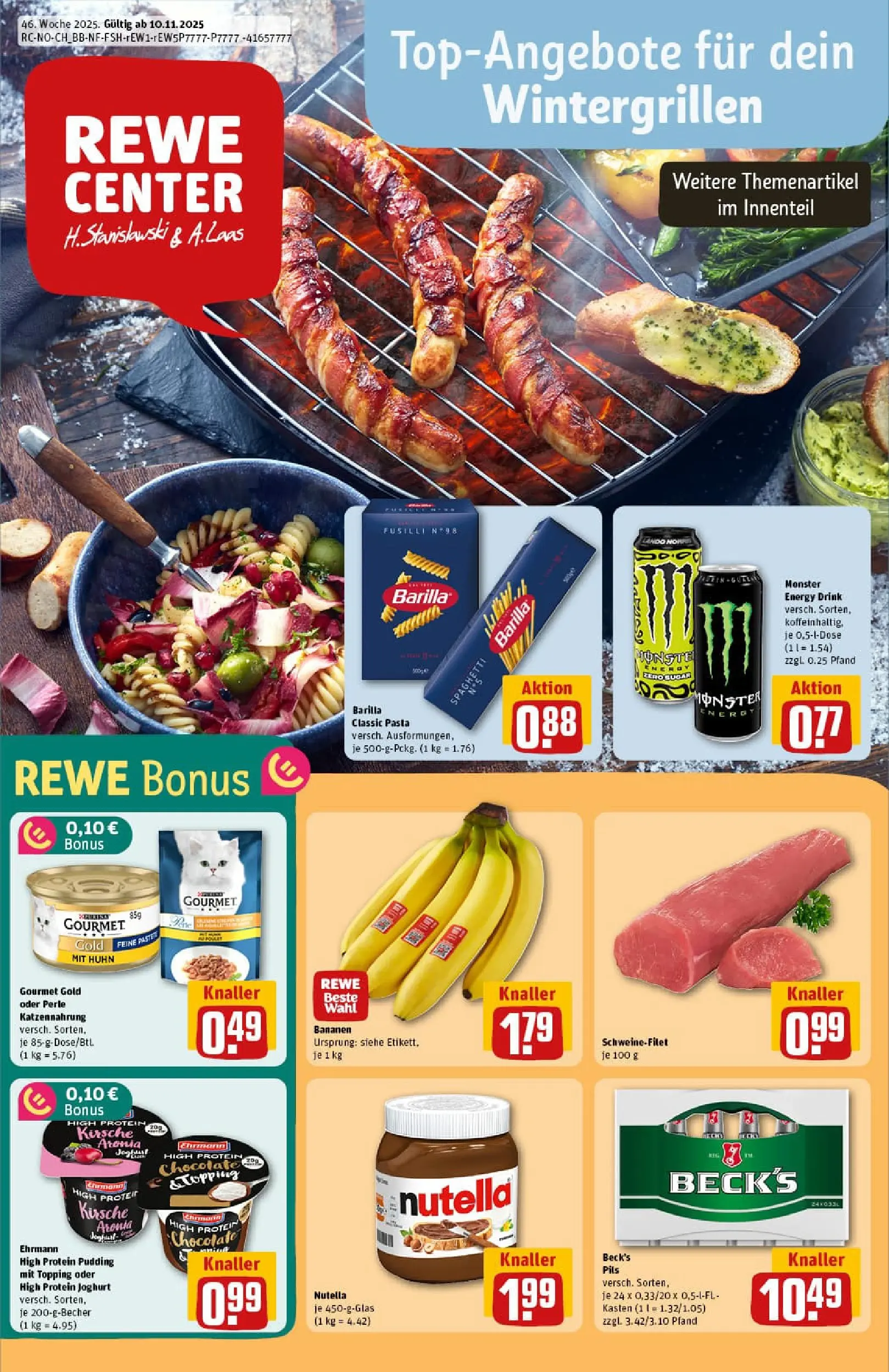 REWE Prospekt ab 10.11.2025 zum Blättern » Angebote | Seite: 1 | Produkte: Energy, Pils, Bananen, Nutella