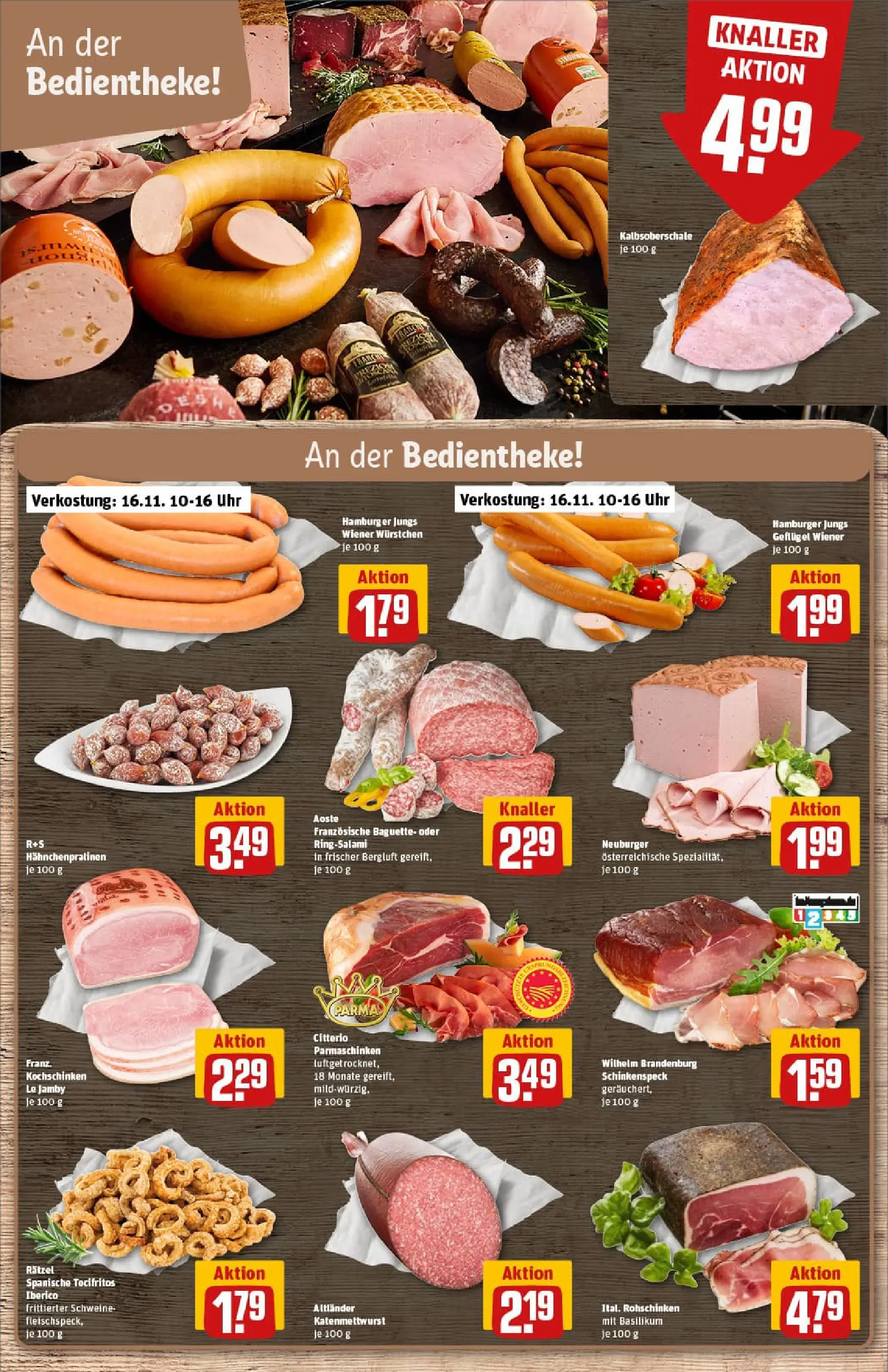 REWE Prospekt ab 10.11.2025 zum Blättern » Angebote | Seite: 10 | Produkte: Wiener wurstchen, Baguette, Salami, Uhr
