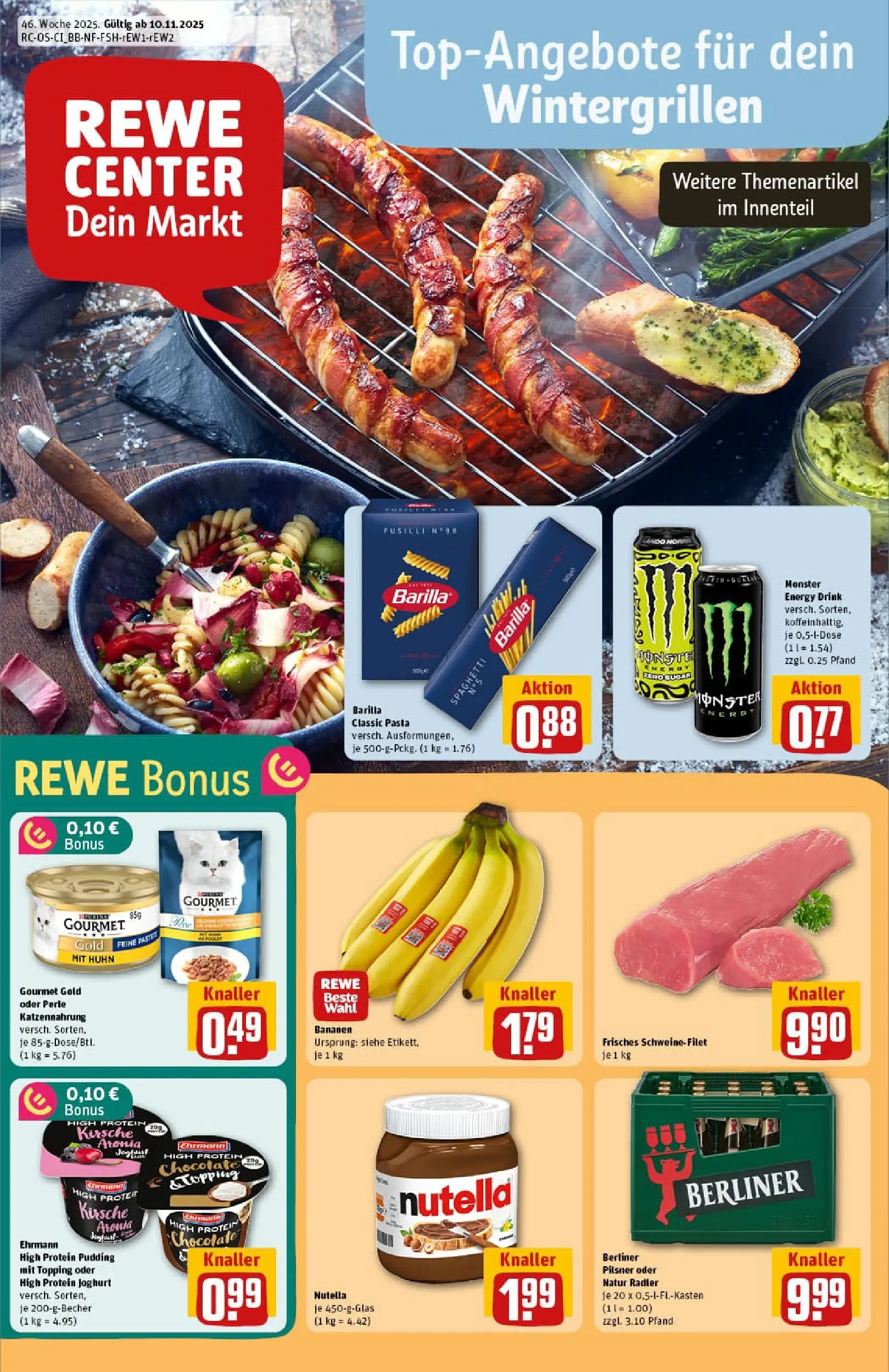 REWE Prospekt ab 10.11.2025 zum Blättern » Angebote | Seite: 1 | Produkte: Energy, Barilla, Pudding, Berliner pilsner