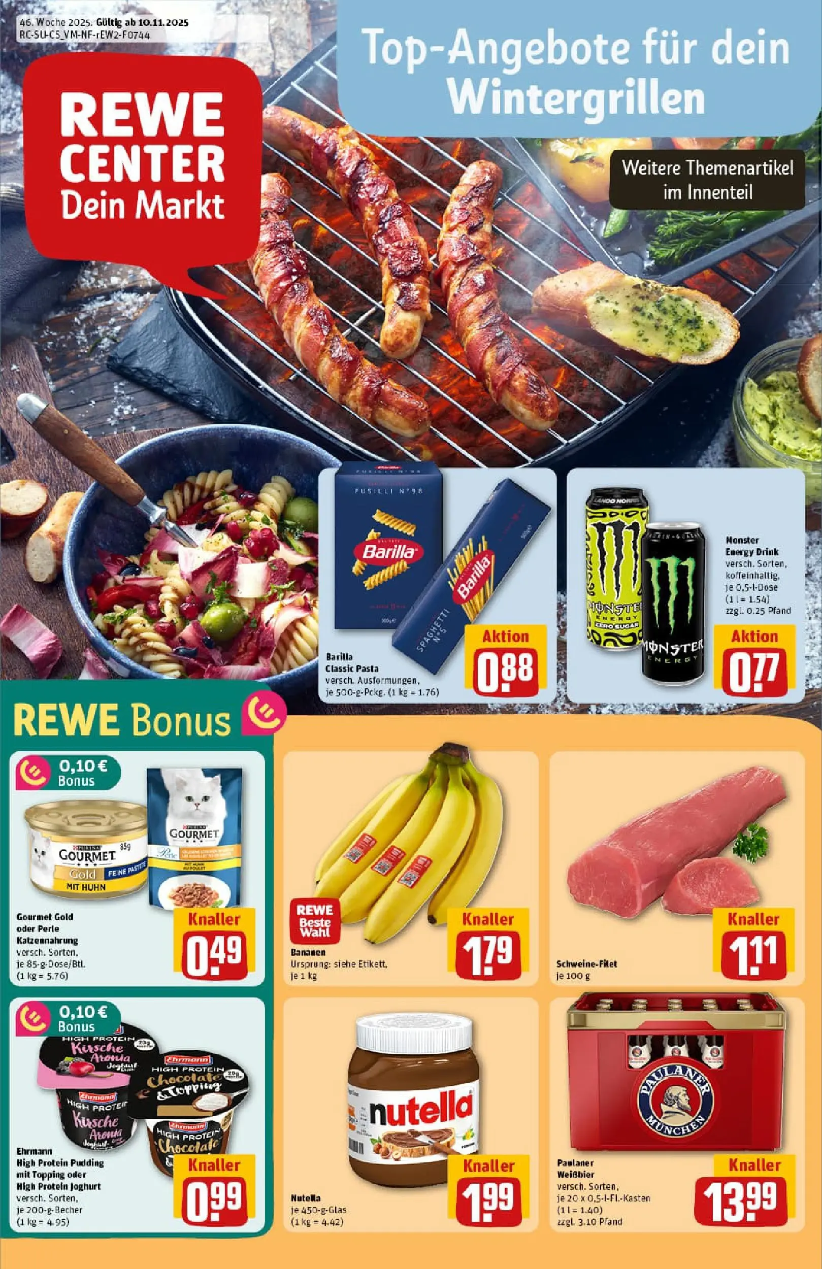 REWE Prospekt ab 10.11.2025 zum Blättern » Angebote | Seite: 1 | Produkte: Energy, Barilla, Weißbier, Schweinefilet
