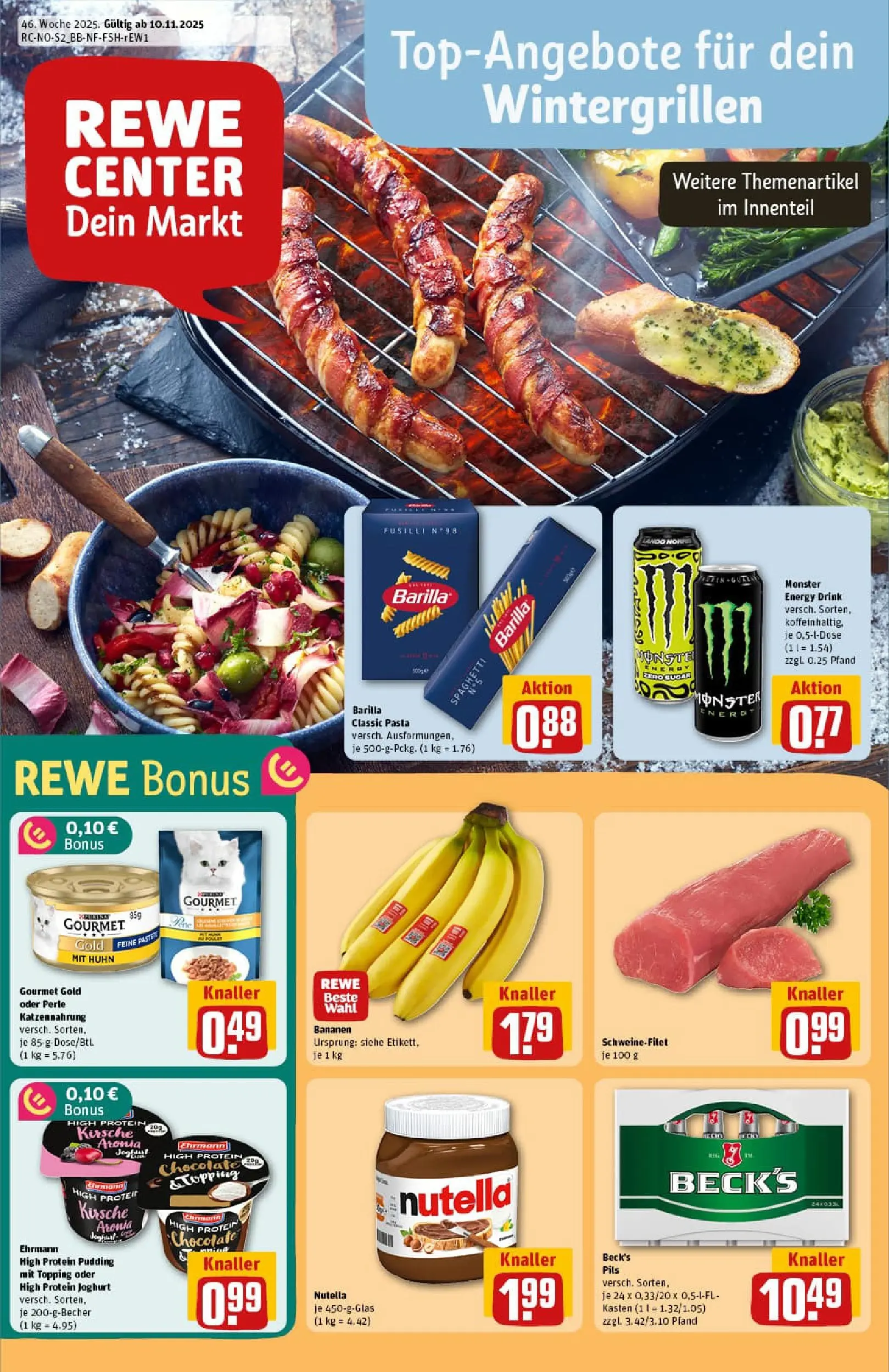 REWE Prospekt ab 10.11.2025 zum Blättern » Angebote | Seite: 1 | Produkte: Energy, Joghurt, Schweinefilet, Pasta