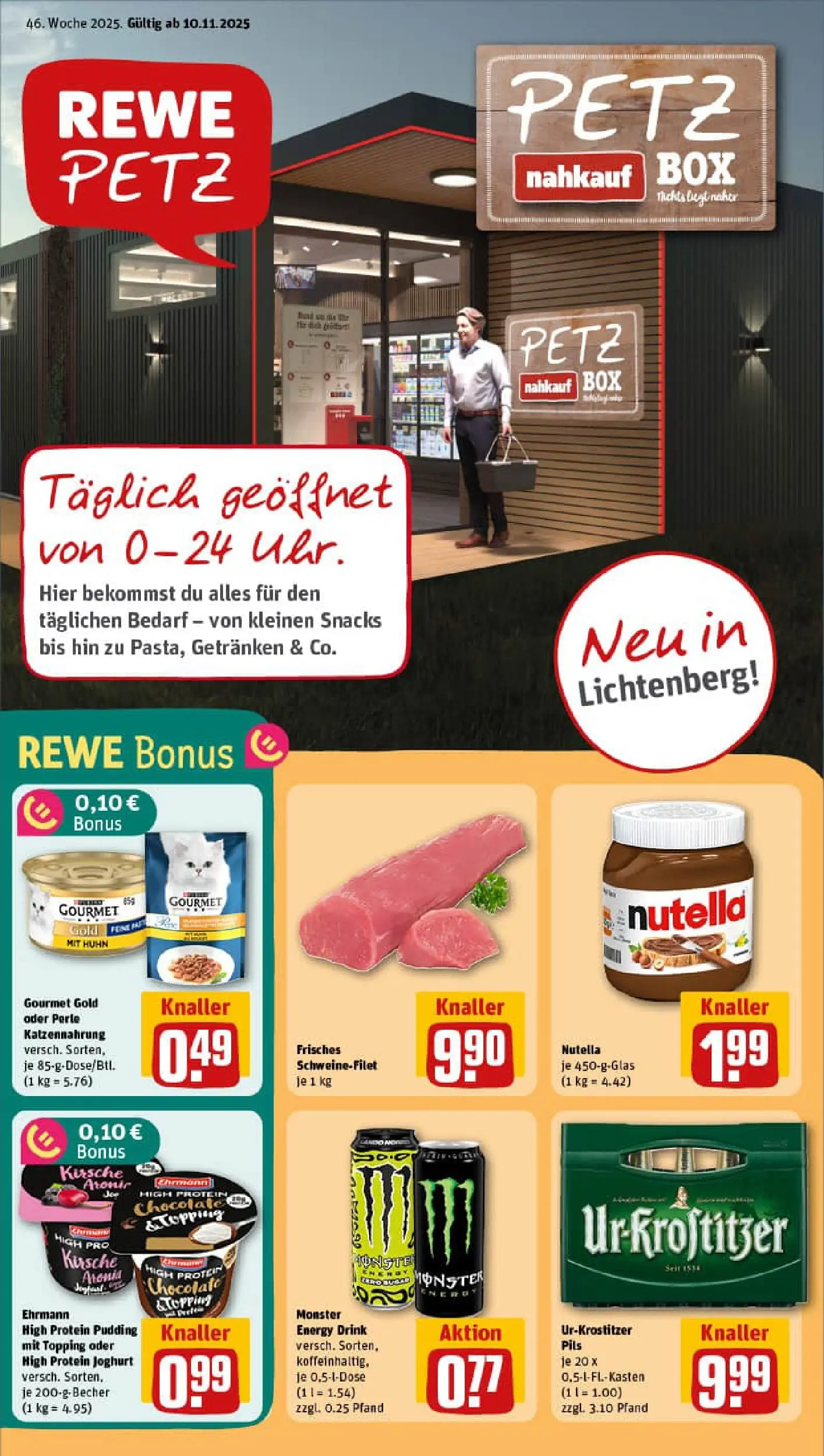REWE Prospekt ab 10.11.2025 zum Blättern » Angebote | Seite: 1 | Produkte: High protein pudding, Energy, Joghurt, Nutella