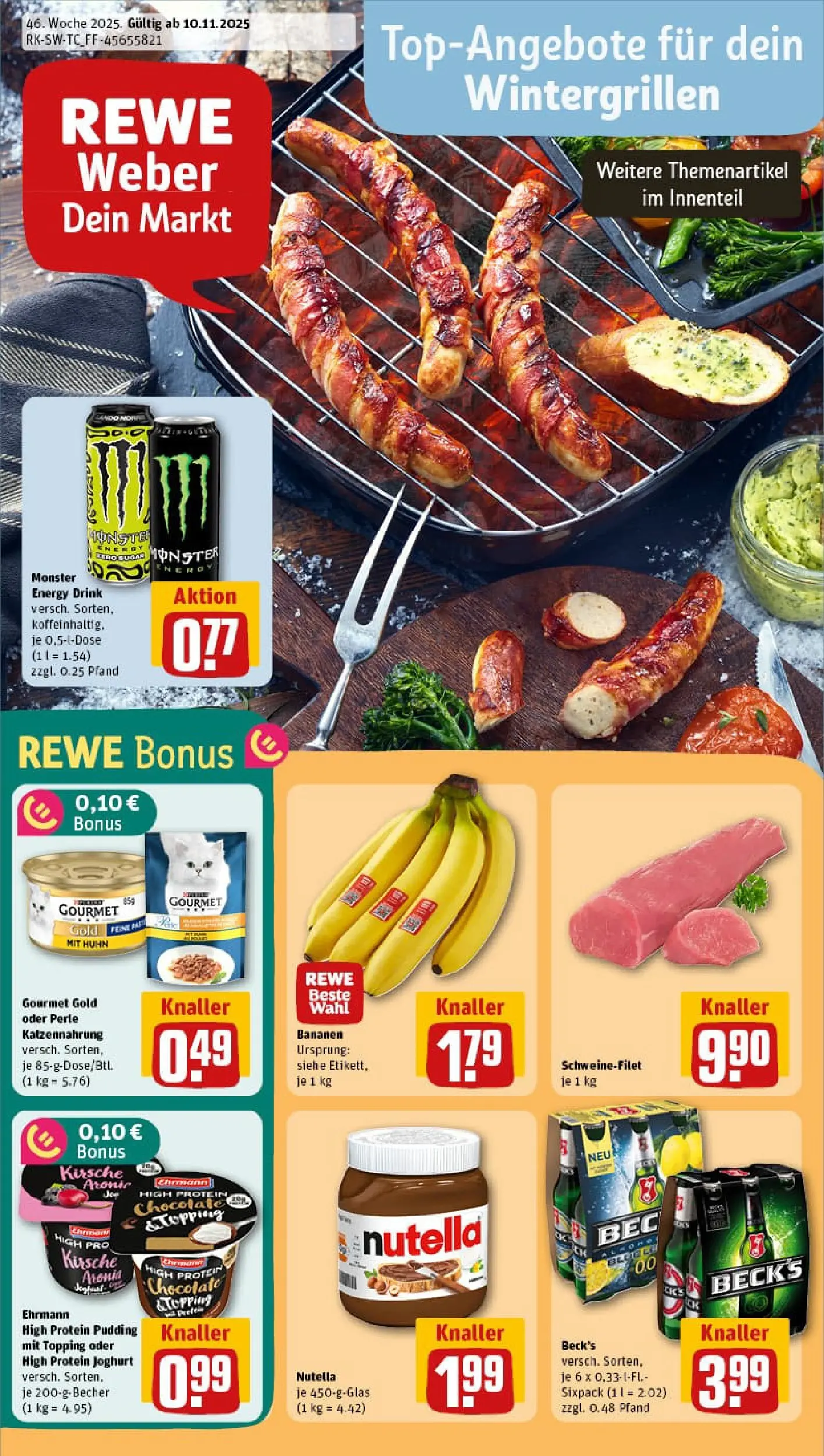 REWE Prospekt ab 10.11.2025 zum Blättern » Angebote | Seite: 1 | Produkte: Energy, Joghurt, Schweinefilet, Monster
