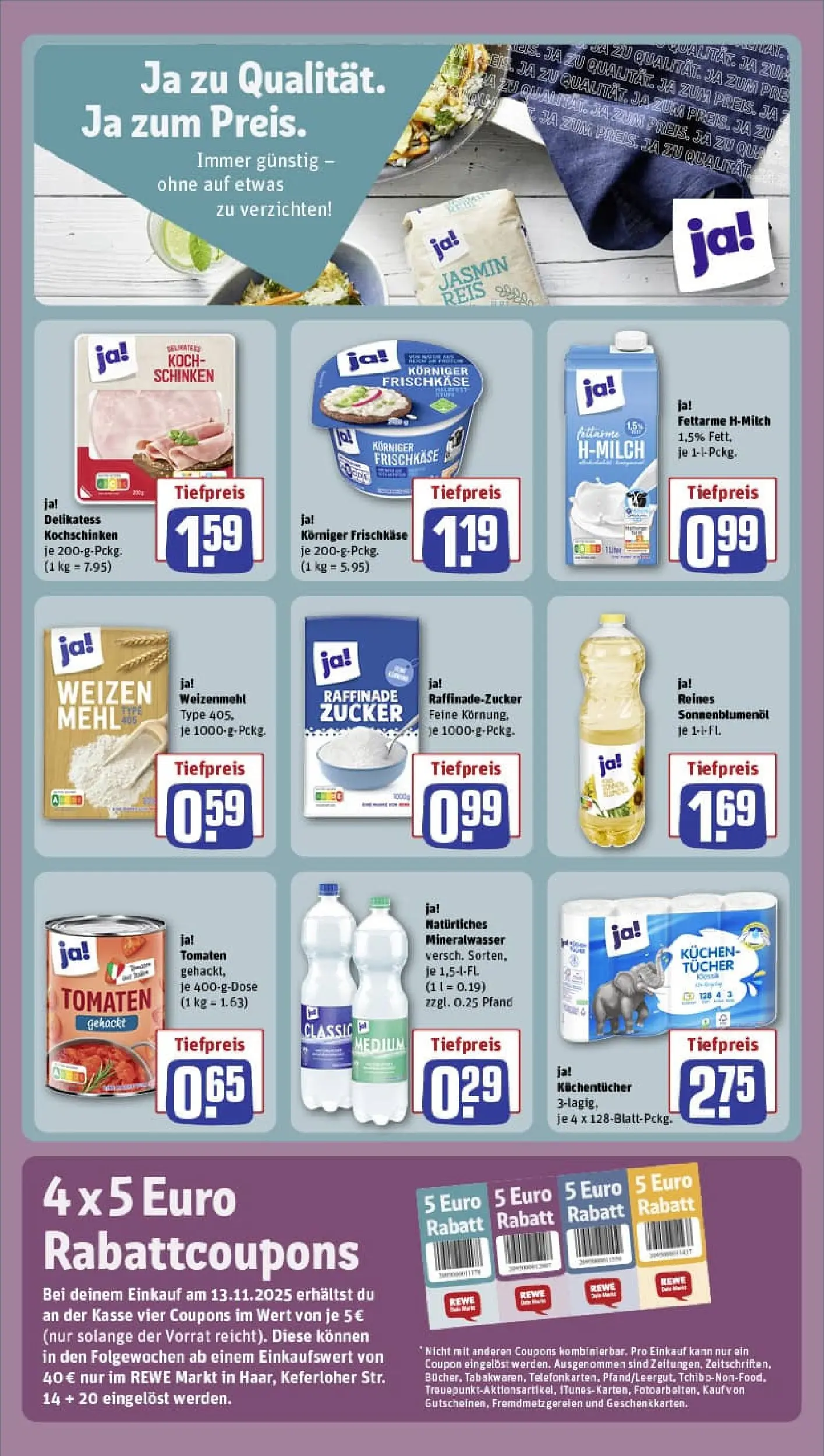 REWE Prospekt ab 09.11.2025 zum Blättern » Angebote | Seite: 3 | Produkte: Sonnenblumenol, Tomaten, Mineralwasser, Reis