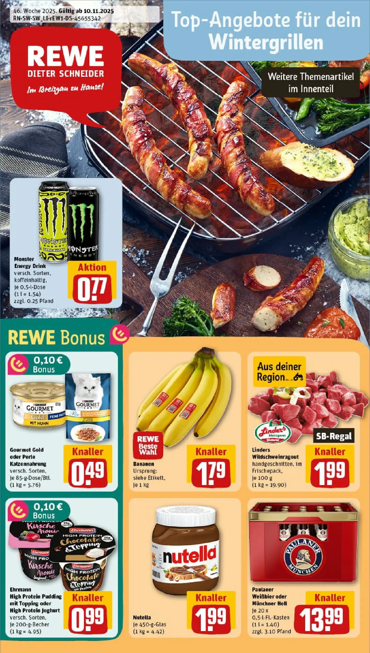REWE Prospekt ab 10.11.2025 zum Blättern » Angebote | Seite: 1 | Produkte: High protein pudding, Joghurt, Weißbier, Bananen