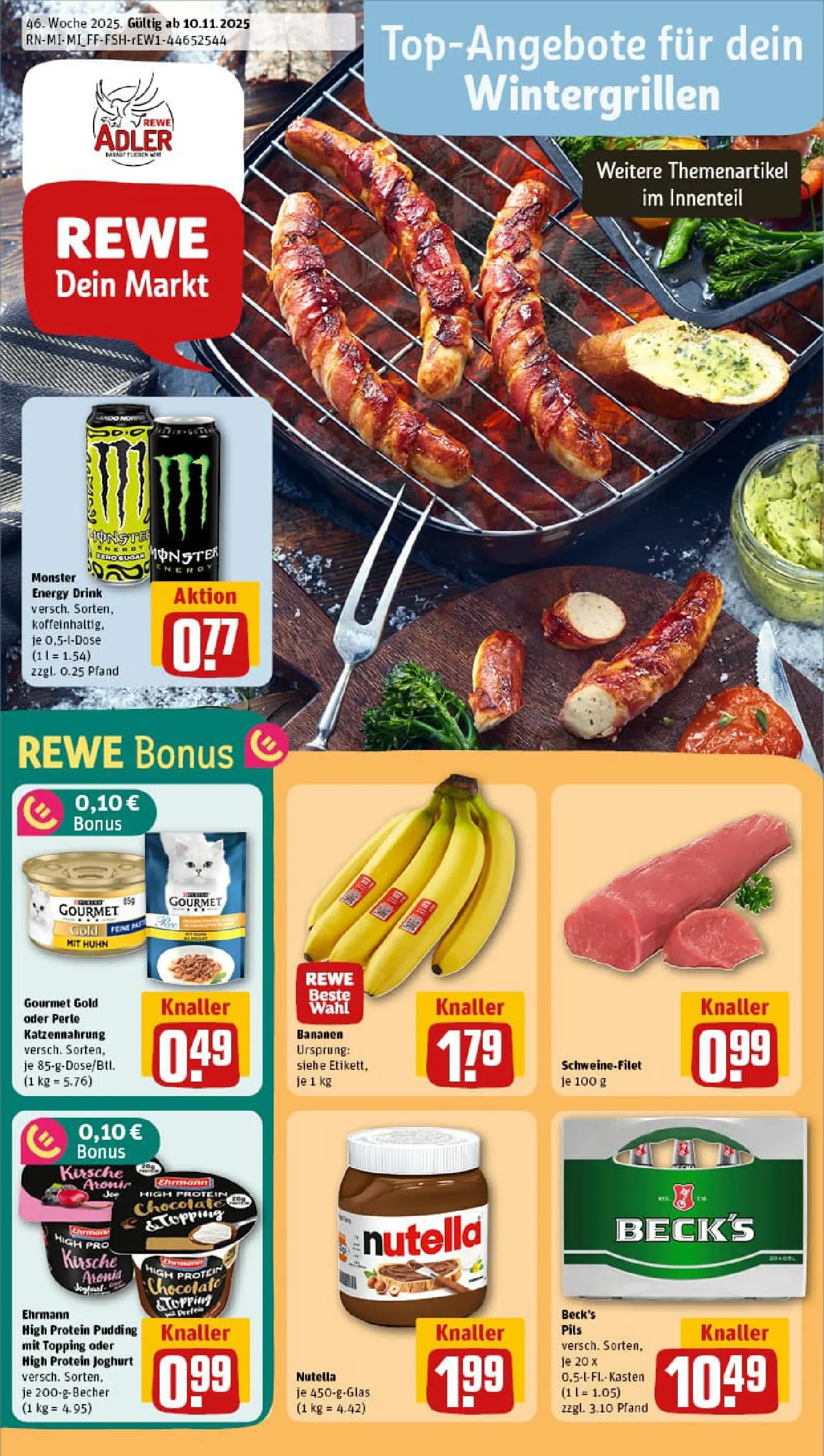 REWE Prospekt ab 10.11.2025 zum Blättern » Angebote | Seite: 1 | Produkte: Energy, Joghurt, Bananen, Monster