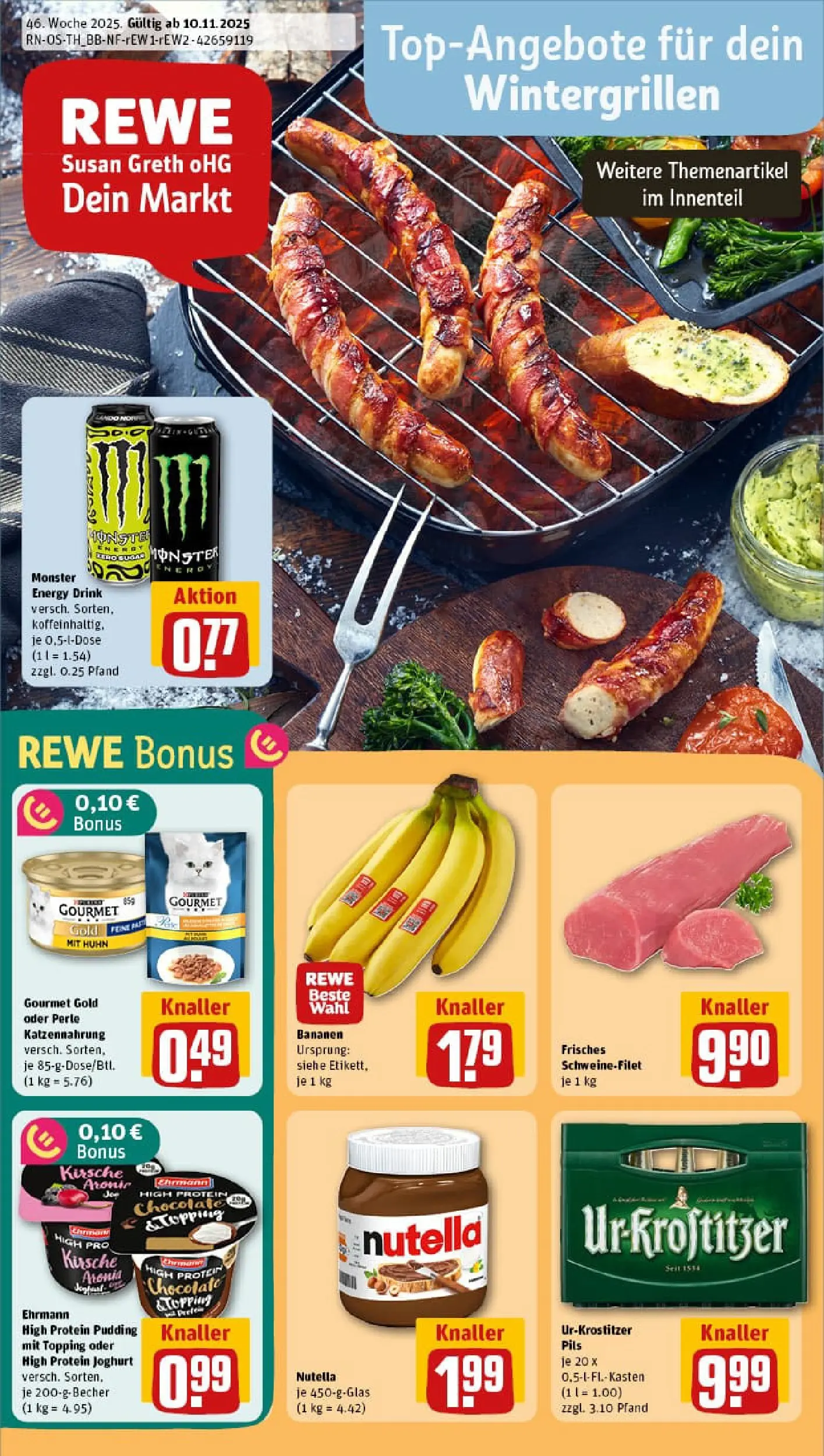 REWE Prospekt ab 10.11.2025 zum Blättern » Angebote | Seite: 1 | Produkte: High protein pudding, Energy, Pudding, Monster