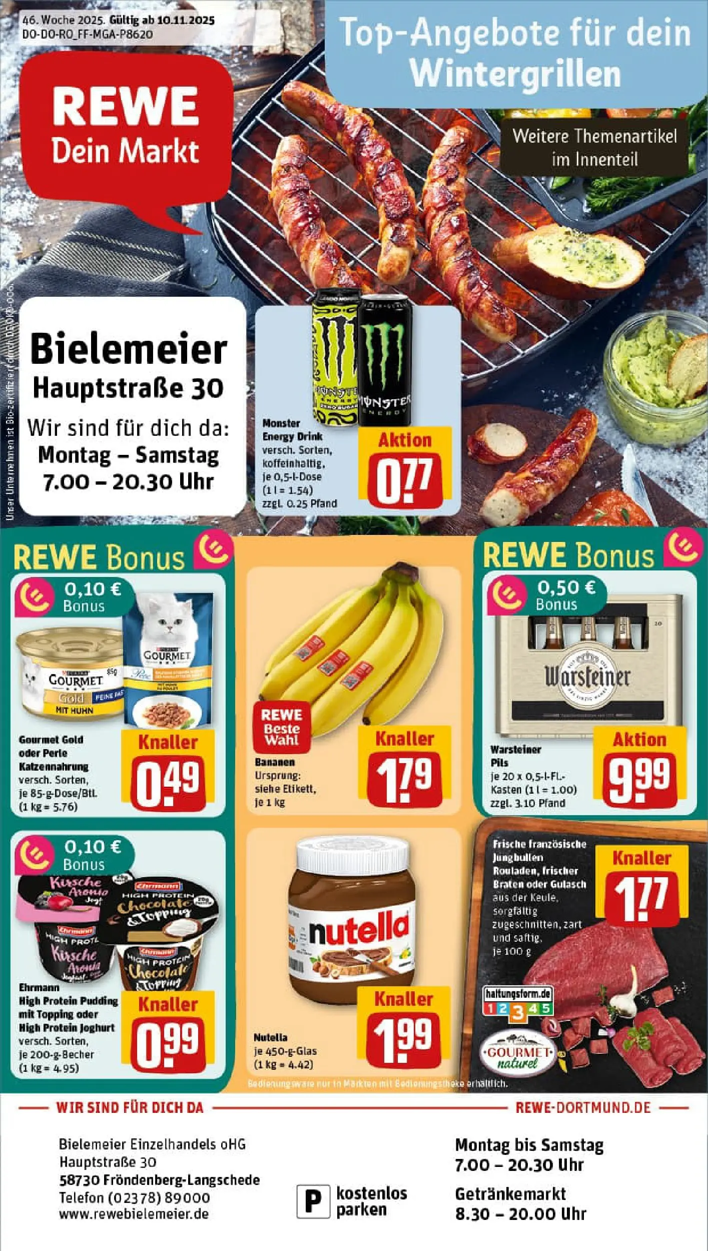REWE Prospekt ab 10.11.2025 zum Blättern » Angebote | Seite: 1 | Produkte: High protein pudding, Joghurt, Nutella, Monster