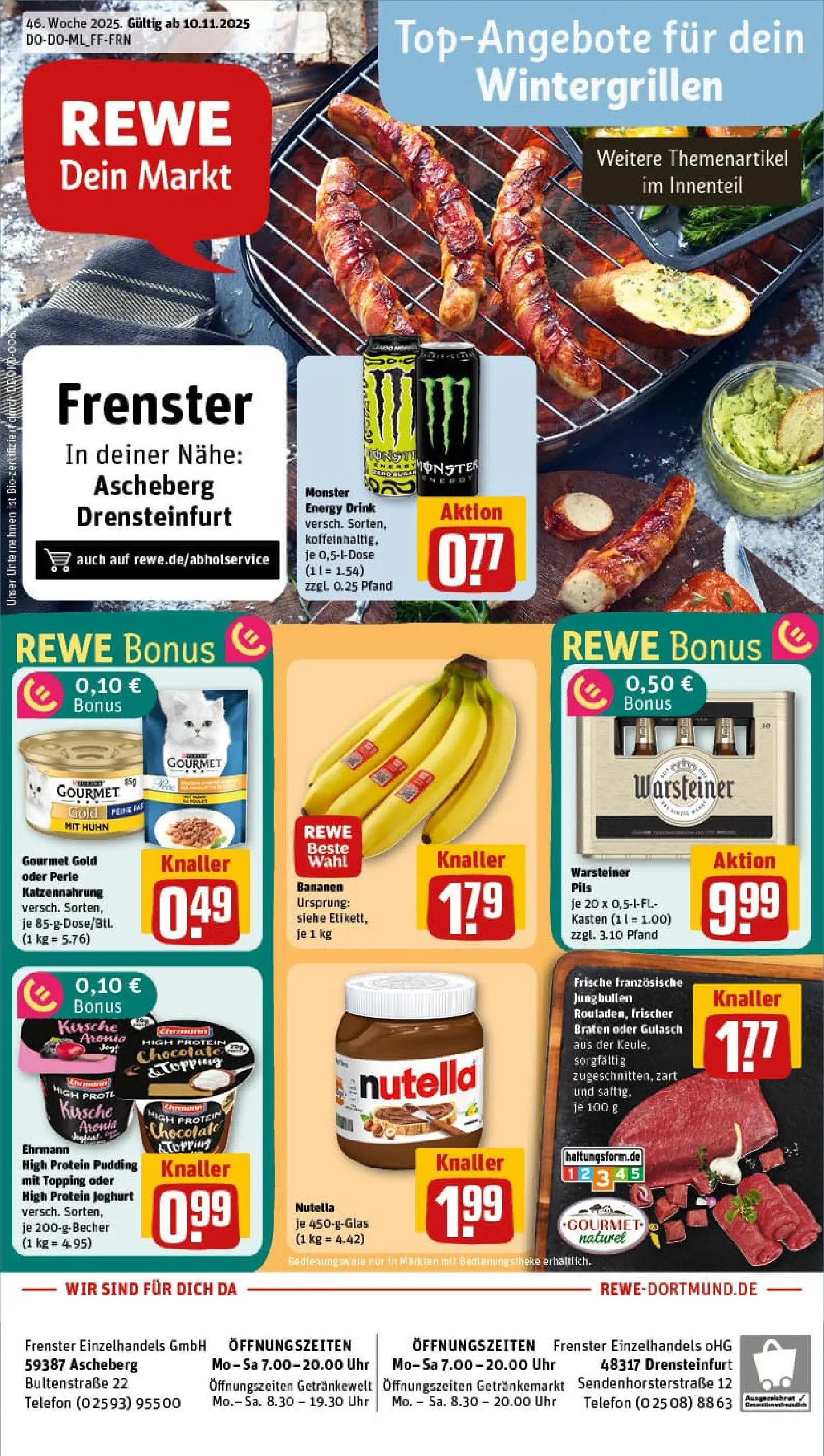 REWE Prospekt ab 10.11.2025 zum Blättern » Angebote | Seite: 1 | Produkte: Energy, Joghurt, Pudding, Monster