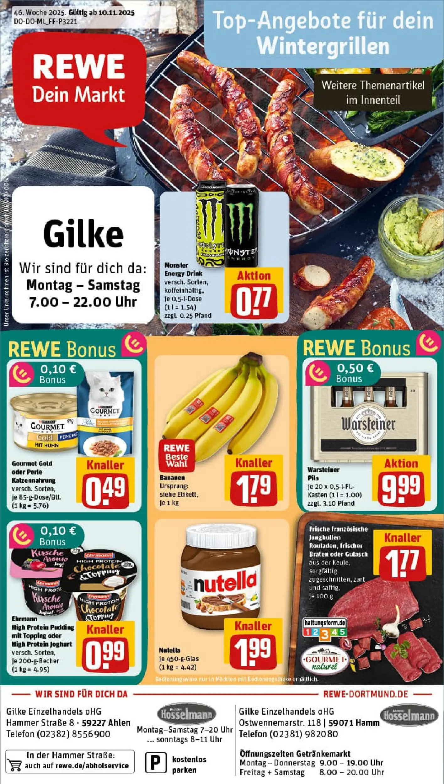 REWE Prospekt ab 10.11.2025 zum Blättern » Angebote | Seite: 1 | Produkte: Energy, Pudding, Nutella, Uhr