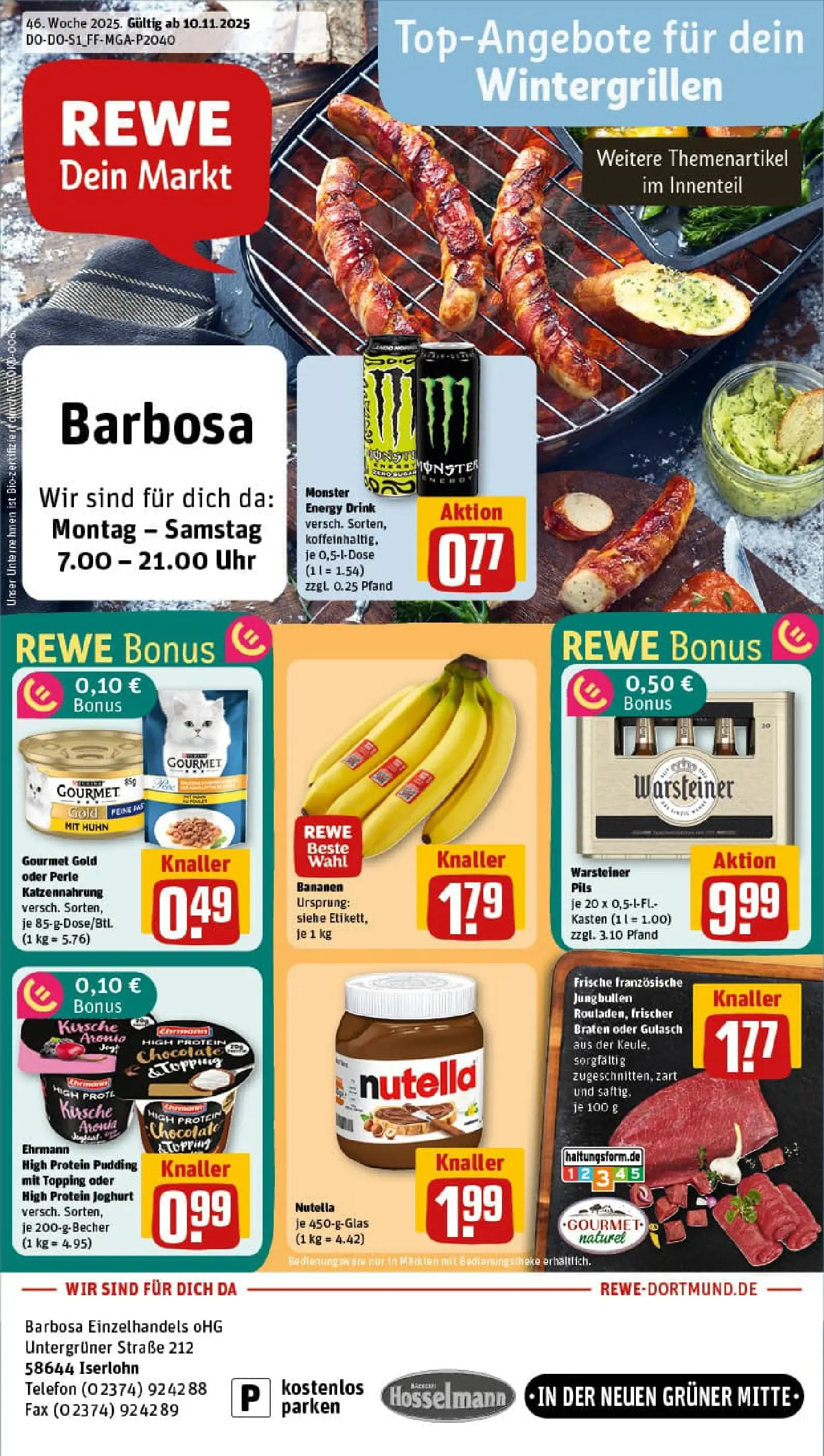 REWE Prospekt ab 10.11.2025 zum Blättern » Angebote | Seite: 1 | Produkte: Joghurt, Pils, Nutella, Monster