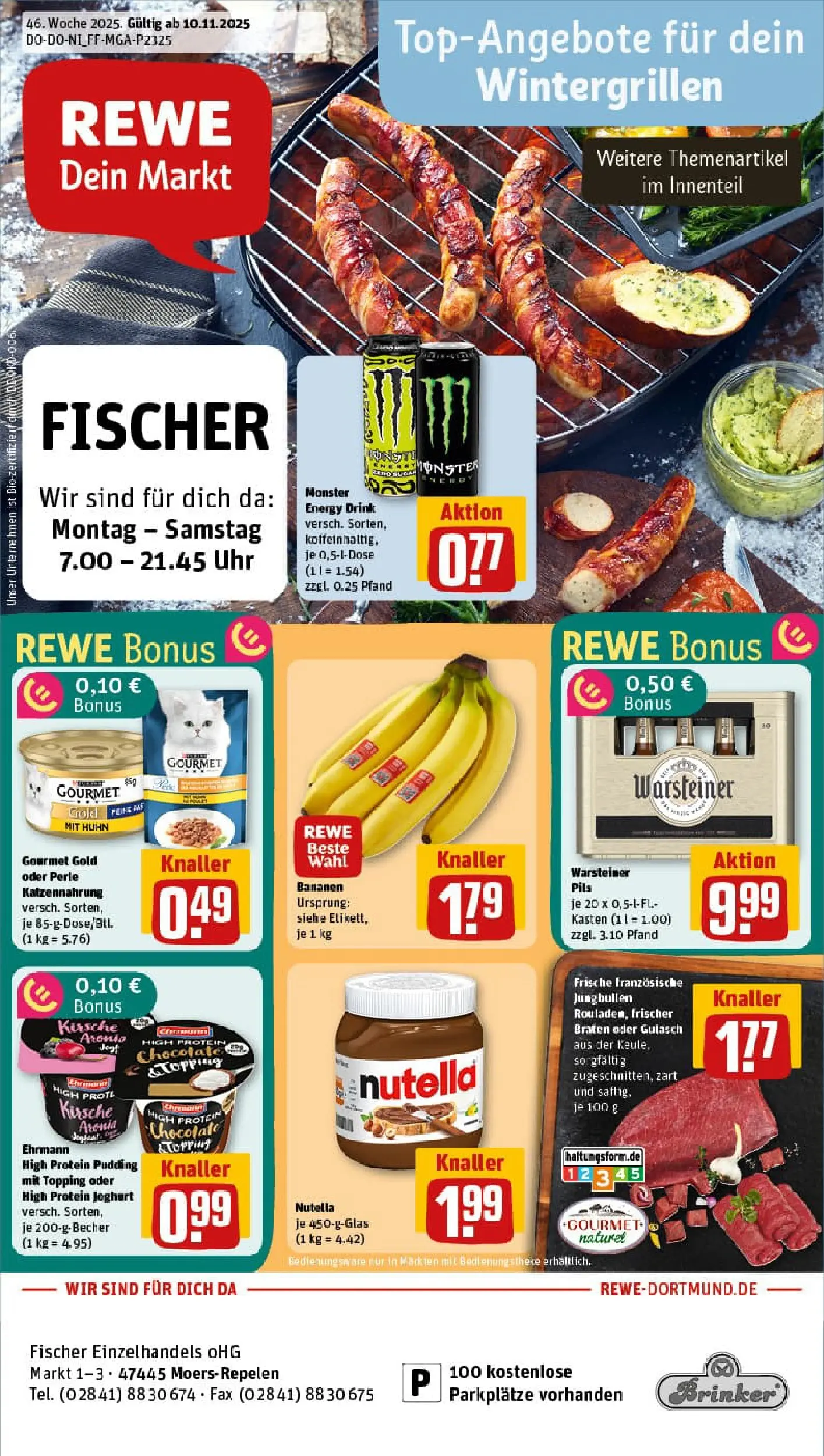 REWE Prospekt ab 10.11.2025 zum Blättern » Angebote | Seite: 1 | Produkte: Joghurt, Bananen, Nutella, Gulasch