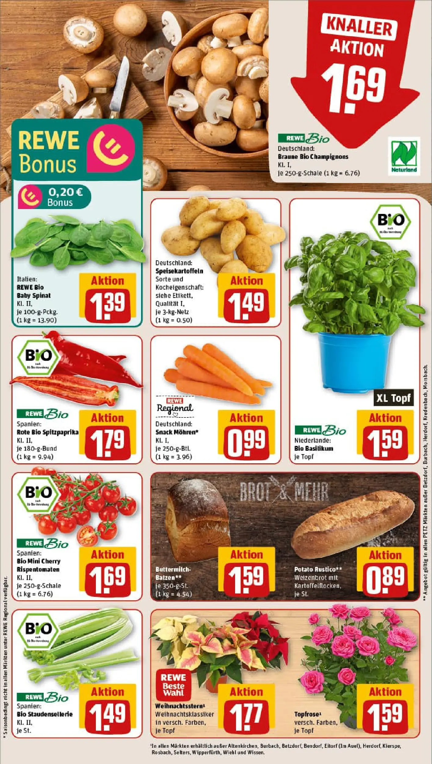 REWE Prospekt ab 10.11.2025 zum Blättern » Angebote | Seite: 7 | Produkte: Buttermilch, Champignons, Brot